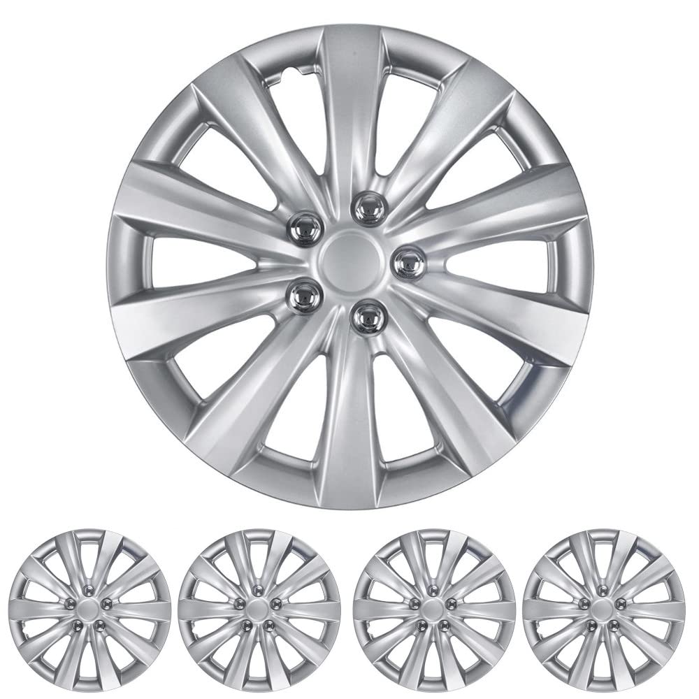 bdk-16-inch-hubcaps-set-of-4-silver-10-spoke-snap-on-wheel-covers-for-steel-whee image 1