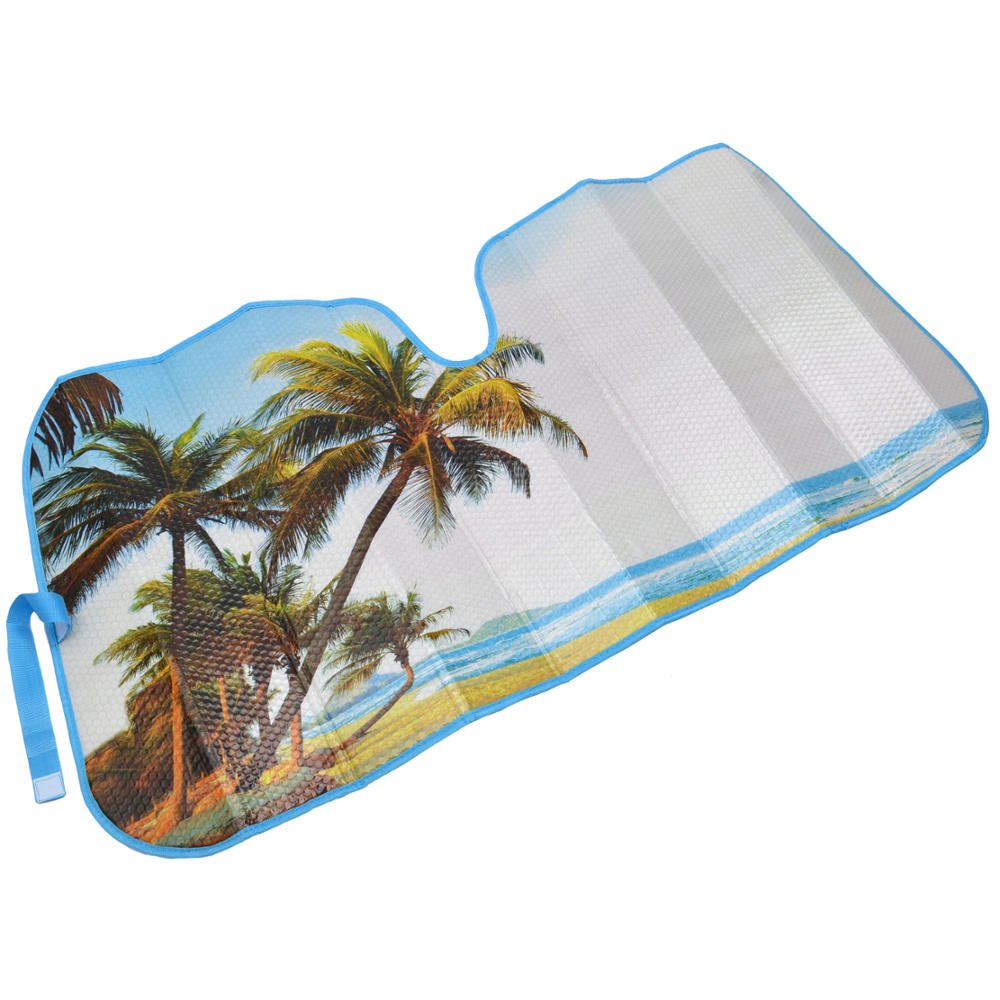 bdk-tropical-palm-trees-accordion-windshield-sun-shade-with-2-baby-side-window-s image 2