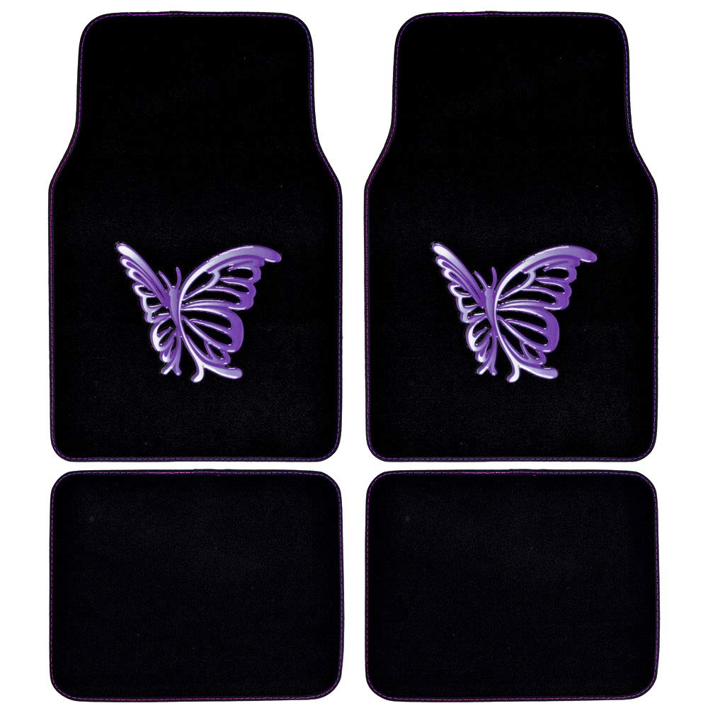 bdk-purple-white-butterfly-design-carpet-car-floor-mats-4-piece-front-rear-full- image 1