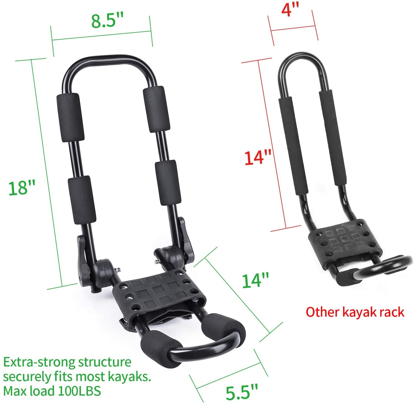 leader-accessories-evershine-folding-kayak-rack-j-bar-4-piece-set-2-pairs-for-sq image 2