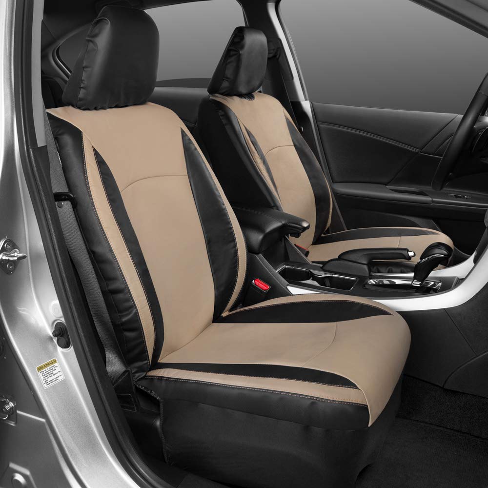 motor-trend-beige-faux-leather-front-seat-covers-4-piece-set-with-headrest-cover image 2