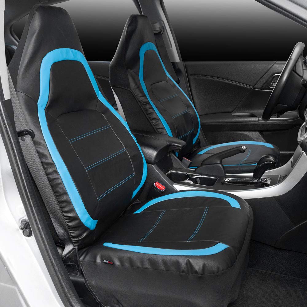 motor-trend-blue-faux-leather-front-seat-covers-high-back-integrated-fixed-headr image 2