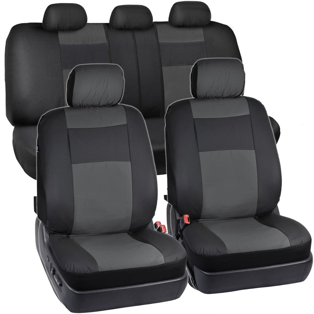 bdk-os-409-black-charcoal-synthetic-leather-full-set-car-seat-covers-2-tone-wate image 1