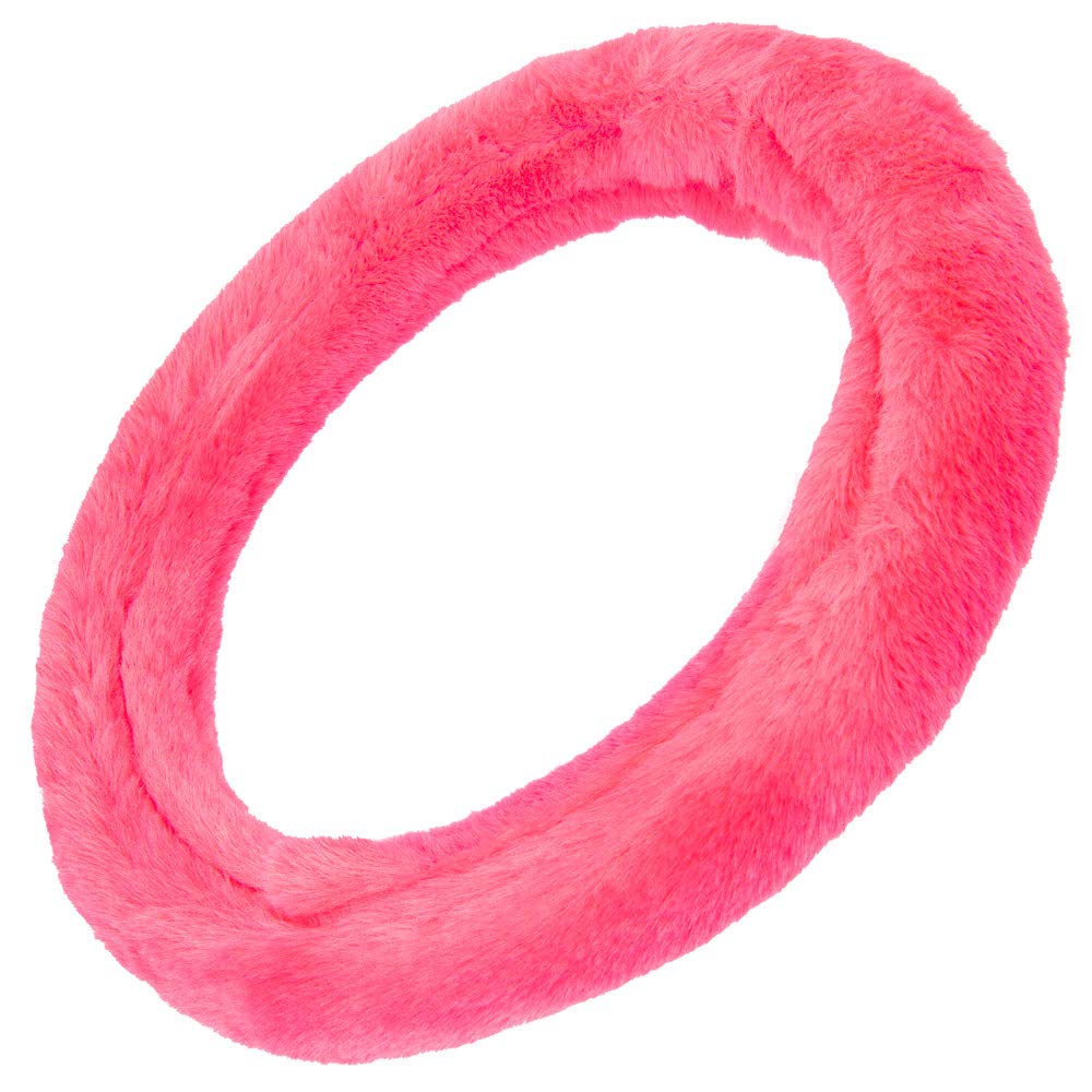 carbella-faux-fur-steering-wheel-cover-for-women-hot-pink-fluffy-fleece-fits-14- image 3