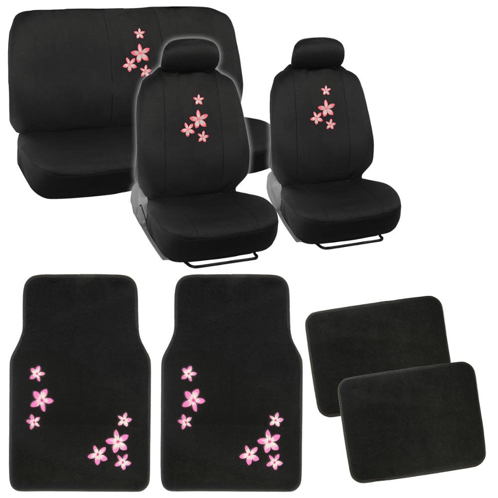 bdk-black-pink-floral-car-interior-gift-set-15-piece-universal-fit image 1