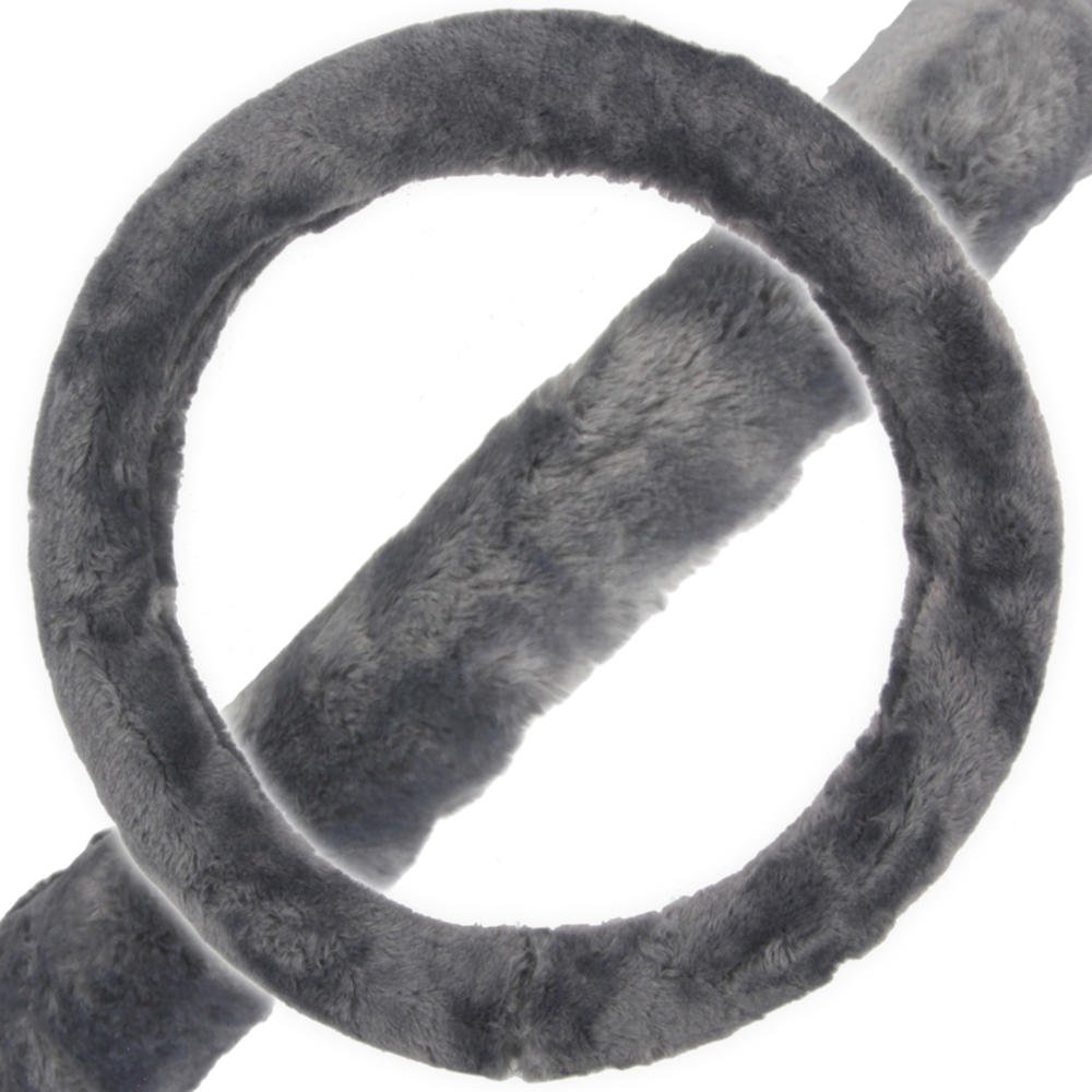 bdk-sheepskin-faux-wool-fleece-steering-wheel-cover-warm-cozy-universal-fit-14-5 image 1