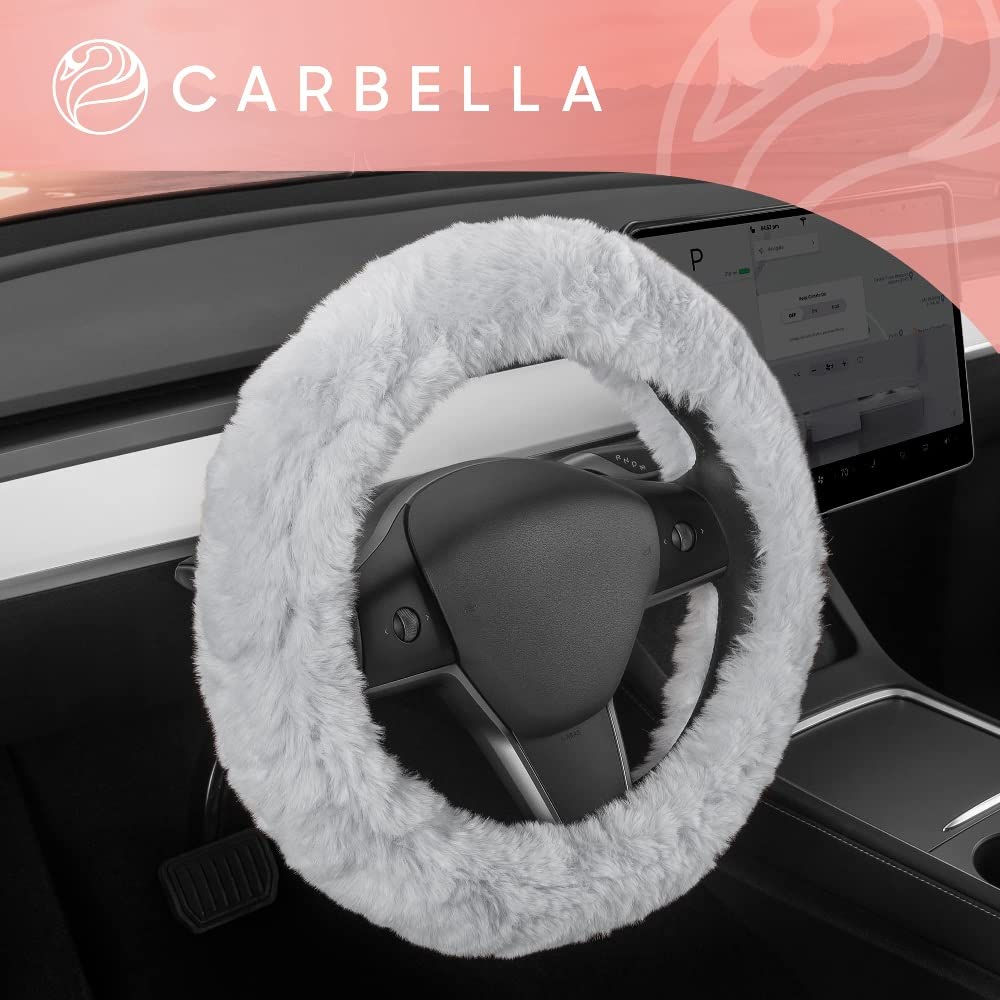 bdk-carbella-gray-fuzzy-steering-wheel-cover-15-inch-standard-fit-faux-fur image 7