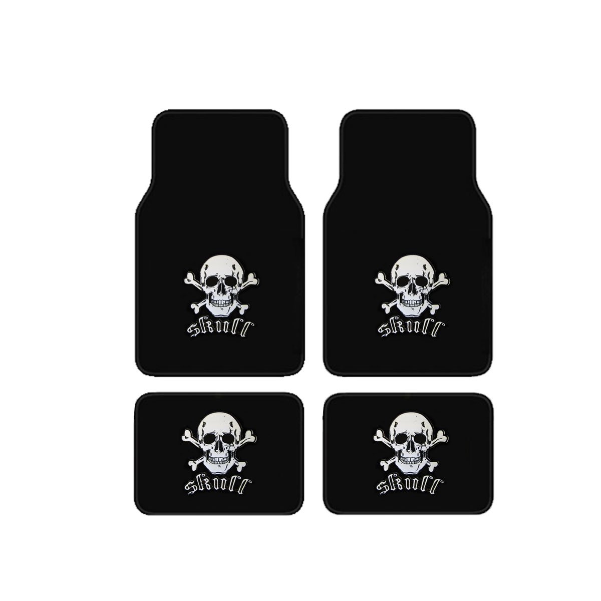 bdk-universal-fit-front-and-rear-logo-plush-carpet-floor-mats-white-skull-4-piec image 1