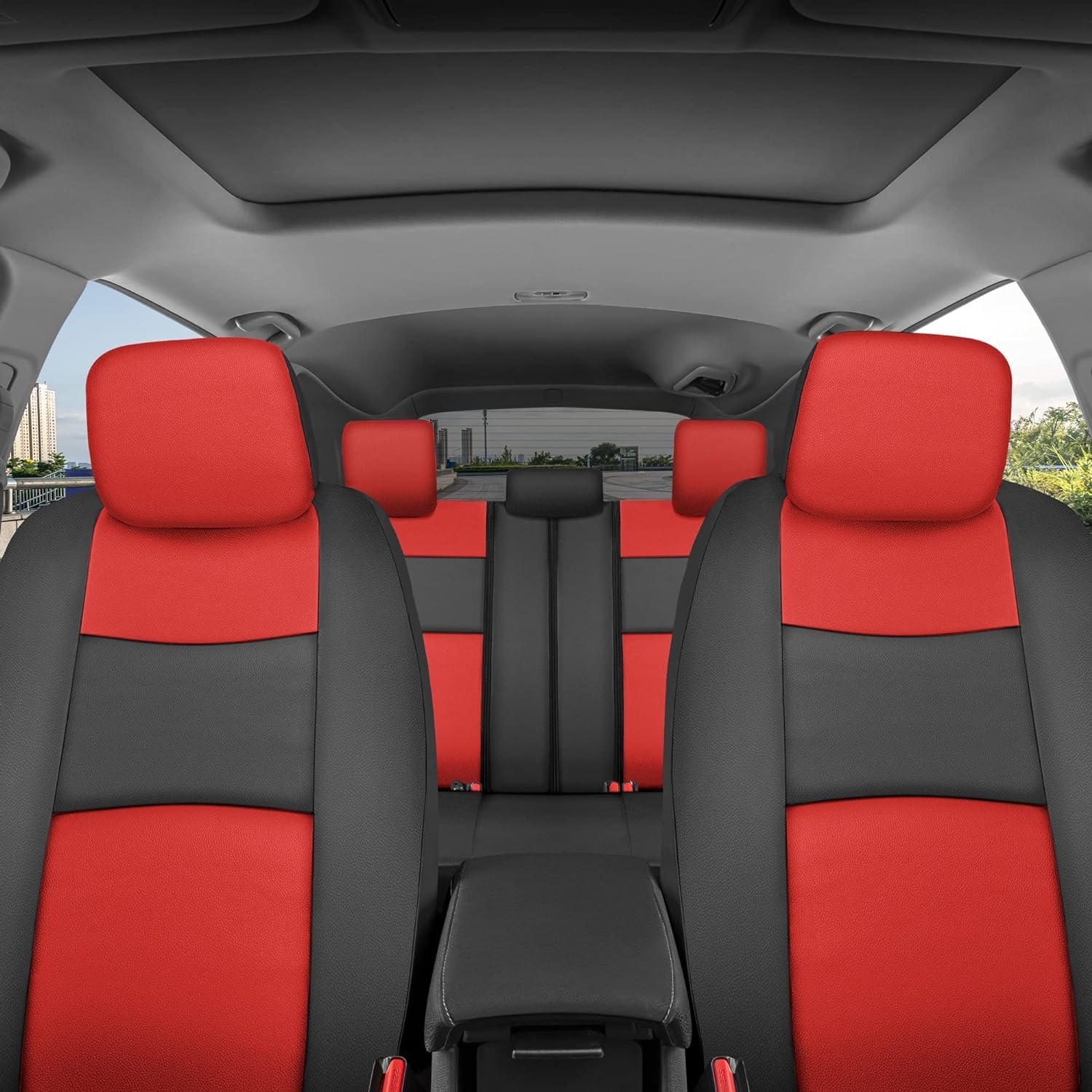 bdk-pu-leather-car-seat-covers-floor-mats-set-black-red-universal image 3