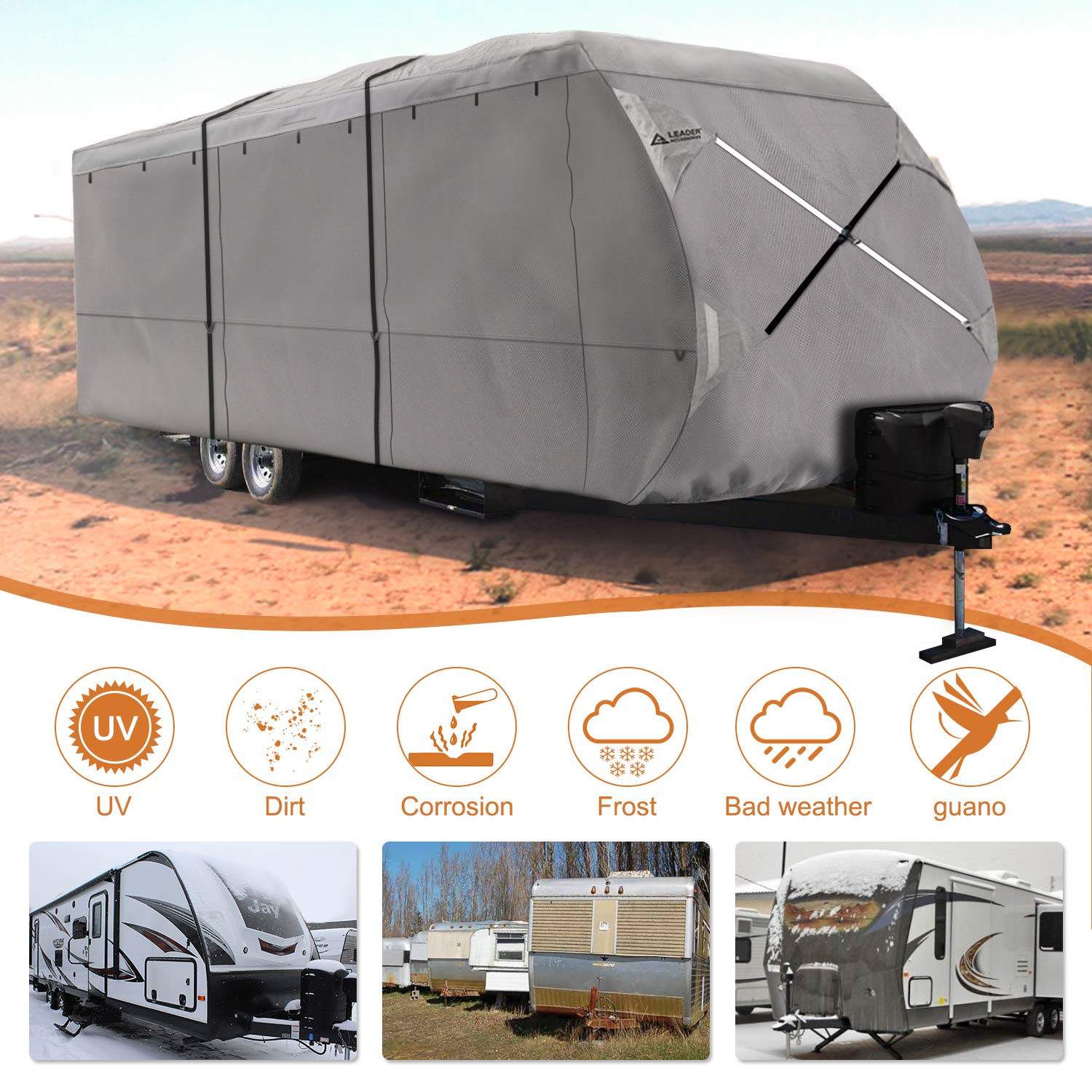 leader-accessories-300d-premium-travel-trailer-rv-cover-gray image 2