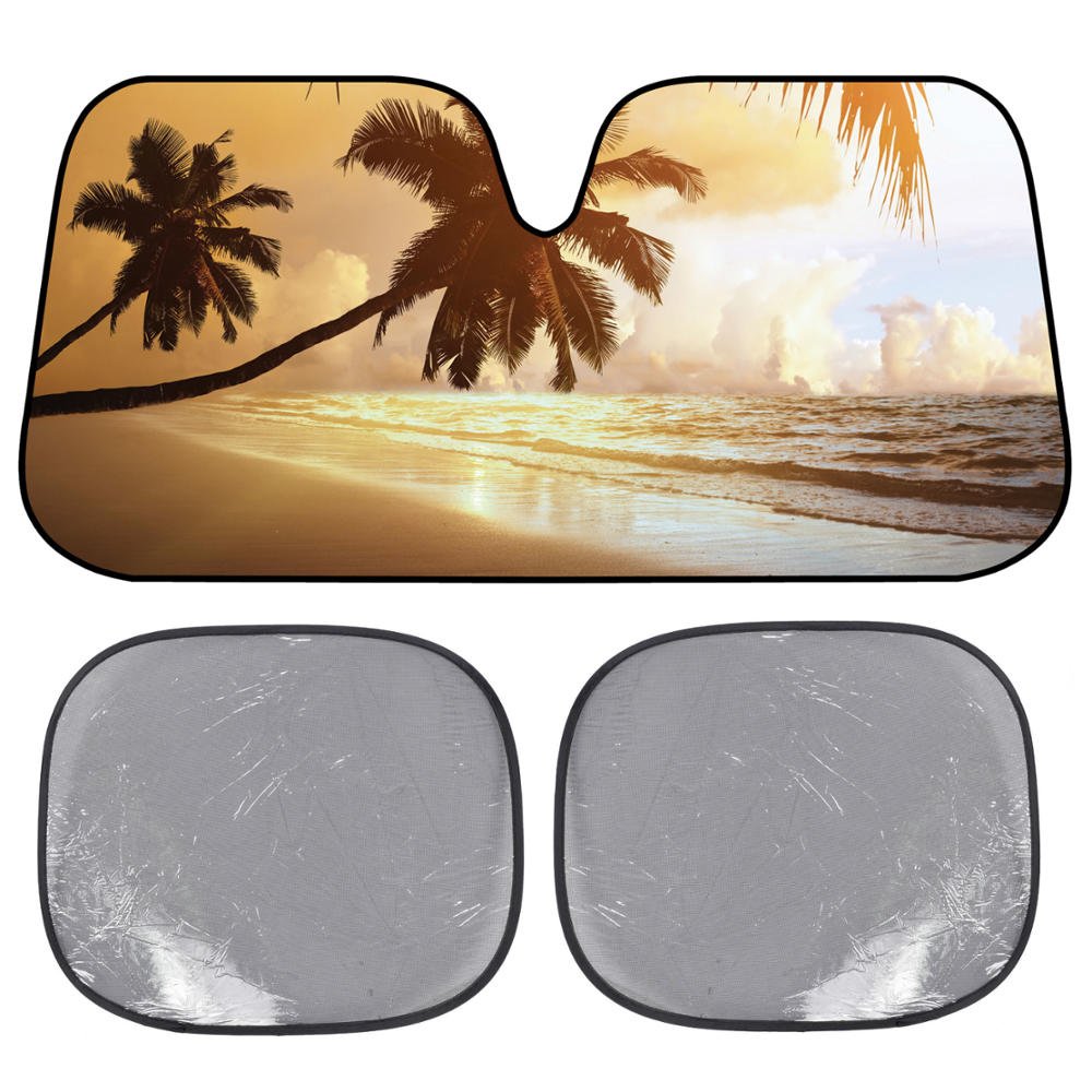bdk-tropical-palm-trees-accordion-windshield-sun-shade-with-2-baby-side-window-s image 7