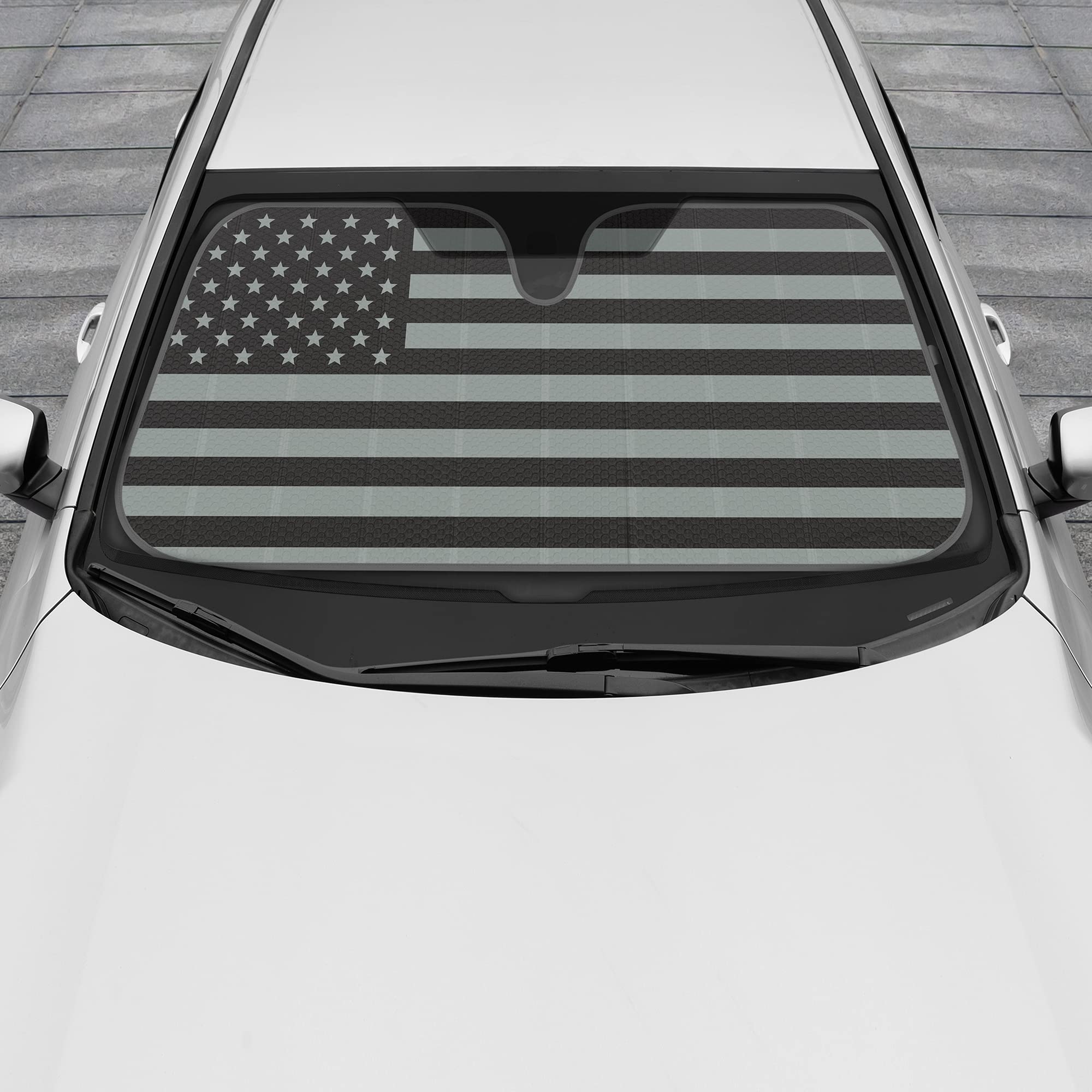 bdk-patriotic-monochrome-usa-flag-double-bubble-windshield-sun-shade-58-x-27-inc image 3
