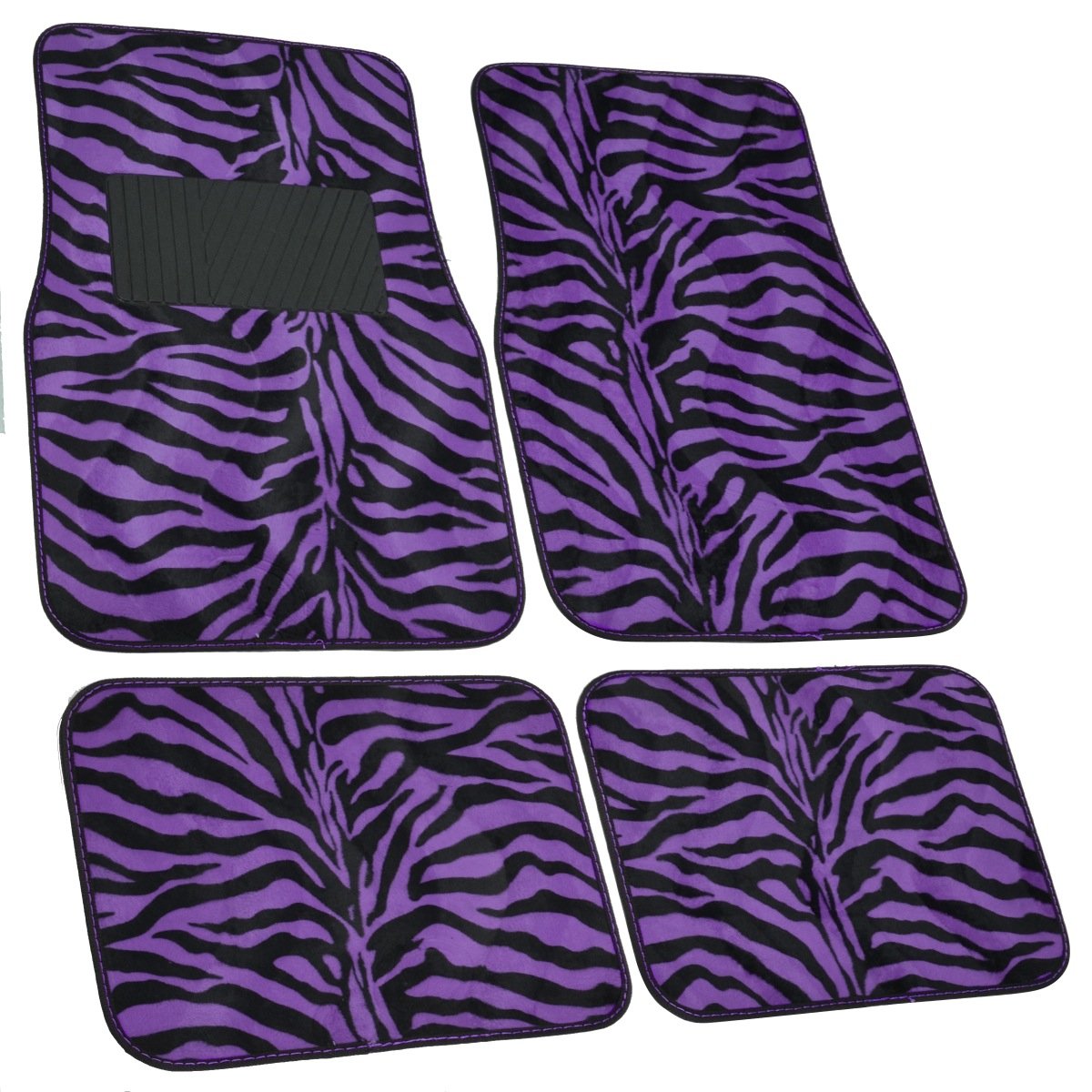 bdk-universal-fit-4-piece-animal-print-velvet-carpet-floor-mat-set-purple-zebra- image 8