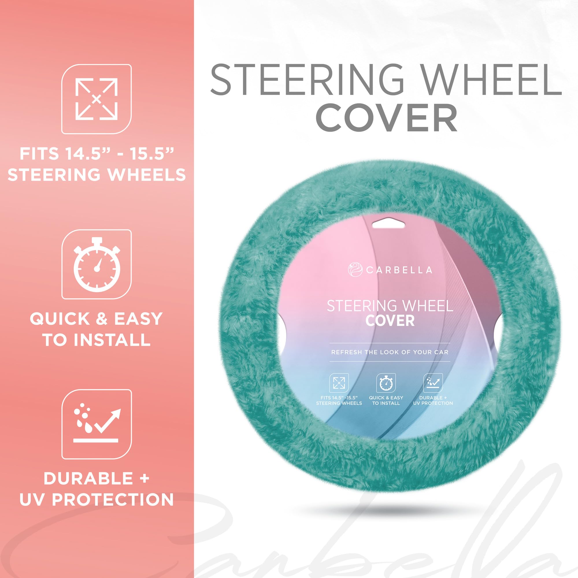 bdk-carbella-aspen-mint-fuzzy-steering-wheel-cover-for-women-plush-faux-fur-univ image 2
