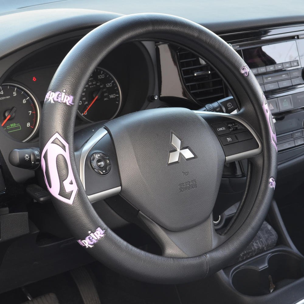 bdk-supergirl-classic-logo-superwoman-steering-wheel-cover-black-with-purple-pin image 3
