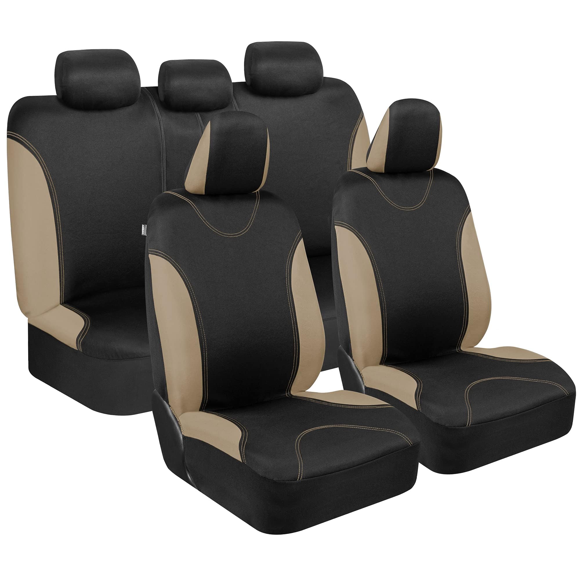 bdk-ultrasleek-beige-9-piece-two-tone-car-seat-cover-full-set-front-rear-split-b image 1