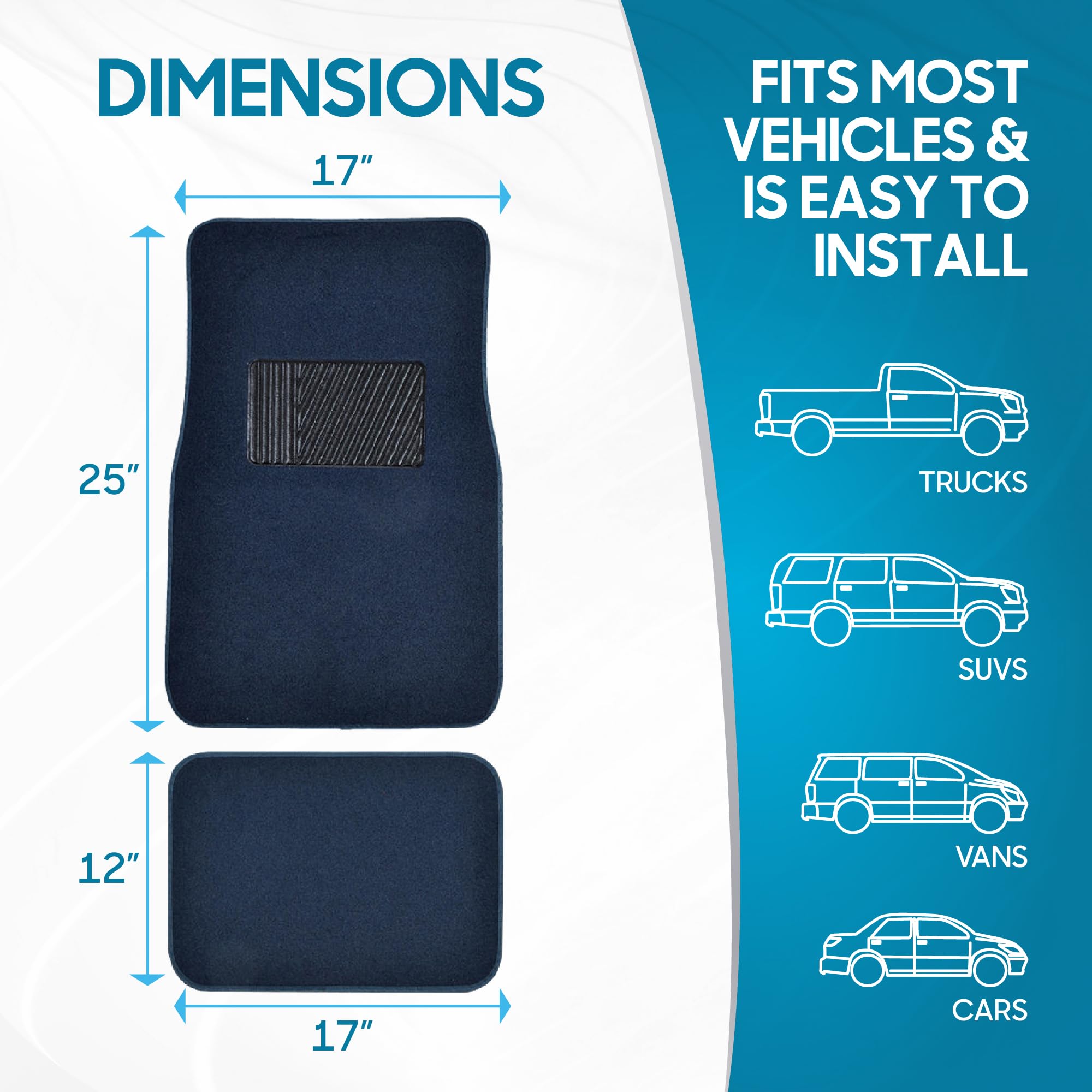 bdk-premium-blue-carpet-floor-mats-for-cars-universal-fit-4-piece-set-with-vinyl image 7