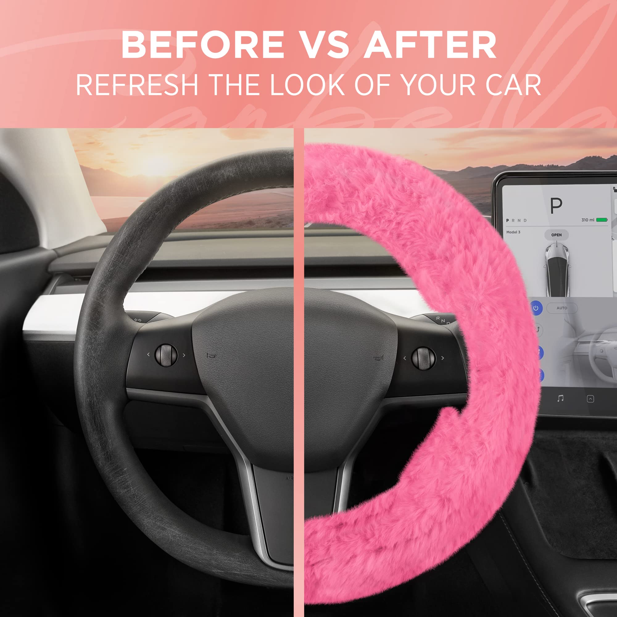 bdk-steering-wheel-cover-for-women-faux-fur-pink-plush-soft-grip-universal-fit-1 image 4