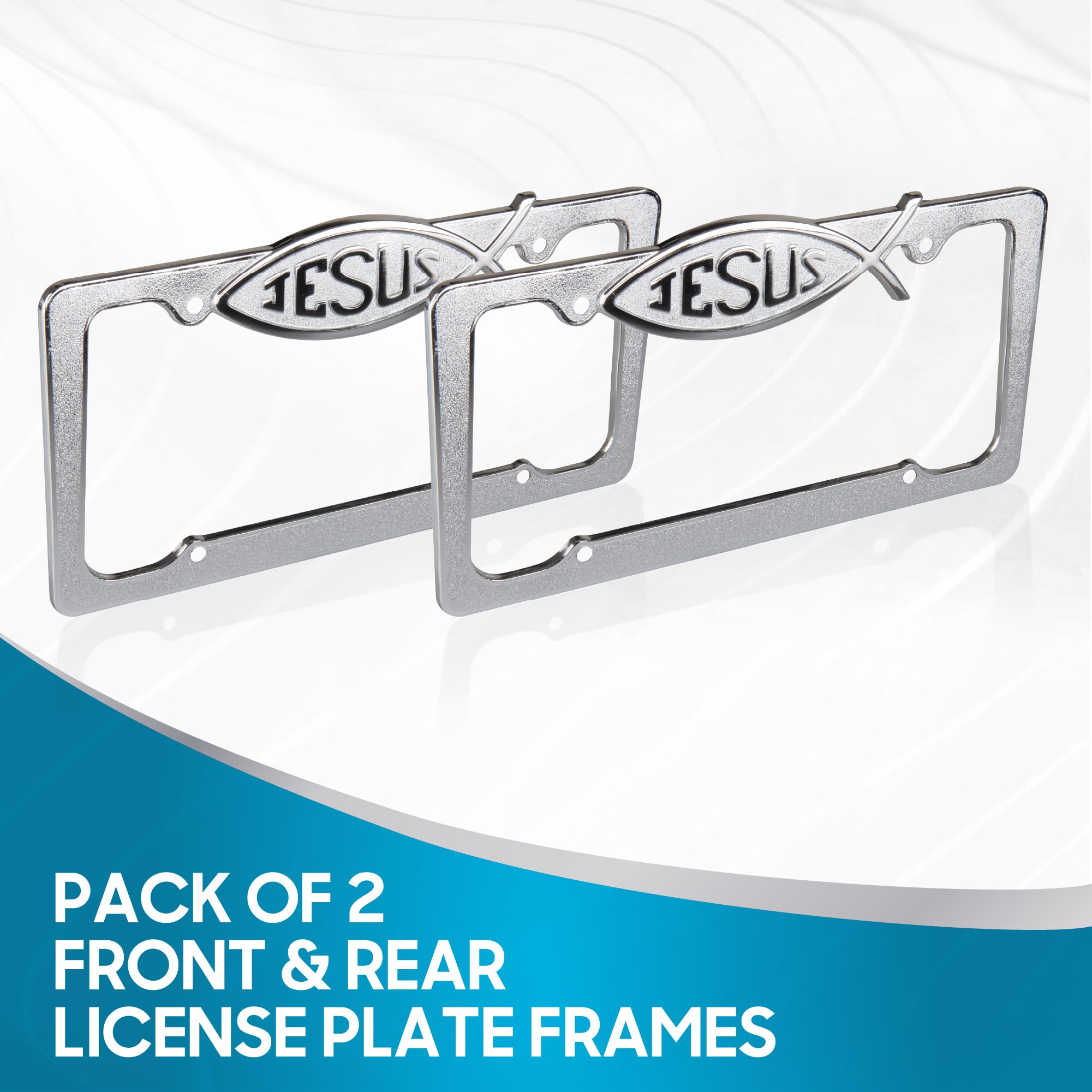 bdk-christian-jesus-fish-license-plate-frame-2-pack-stainless-steel-chrome-unive image 4