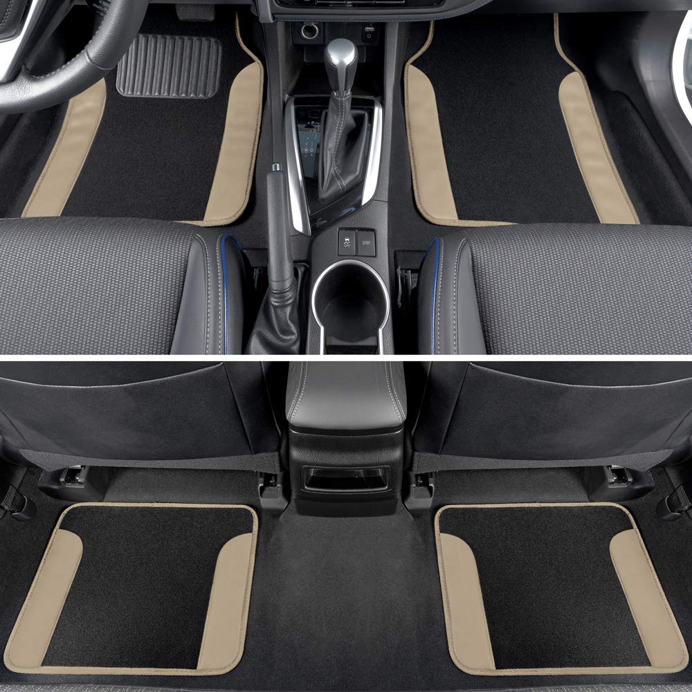 bdk-two-tone-carpet-floor-mats-with-faux-leather-accents-beige-automotive-floor- image 2