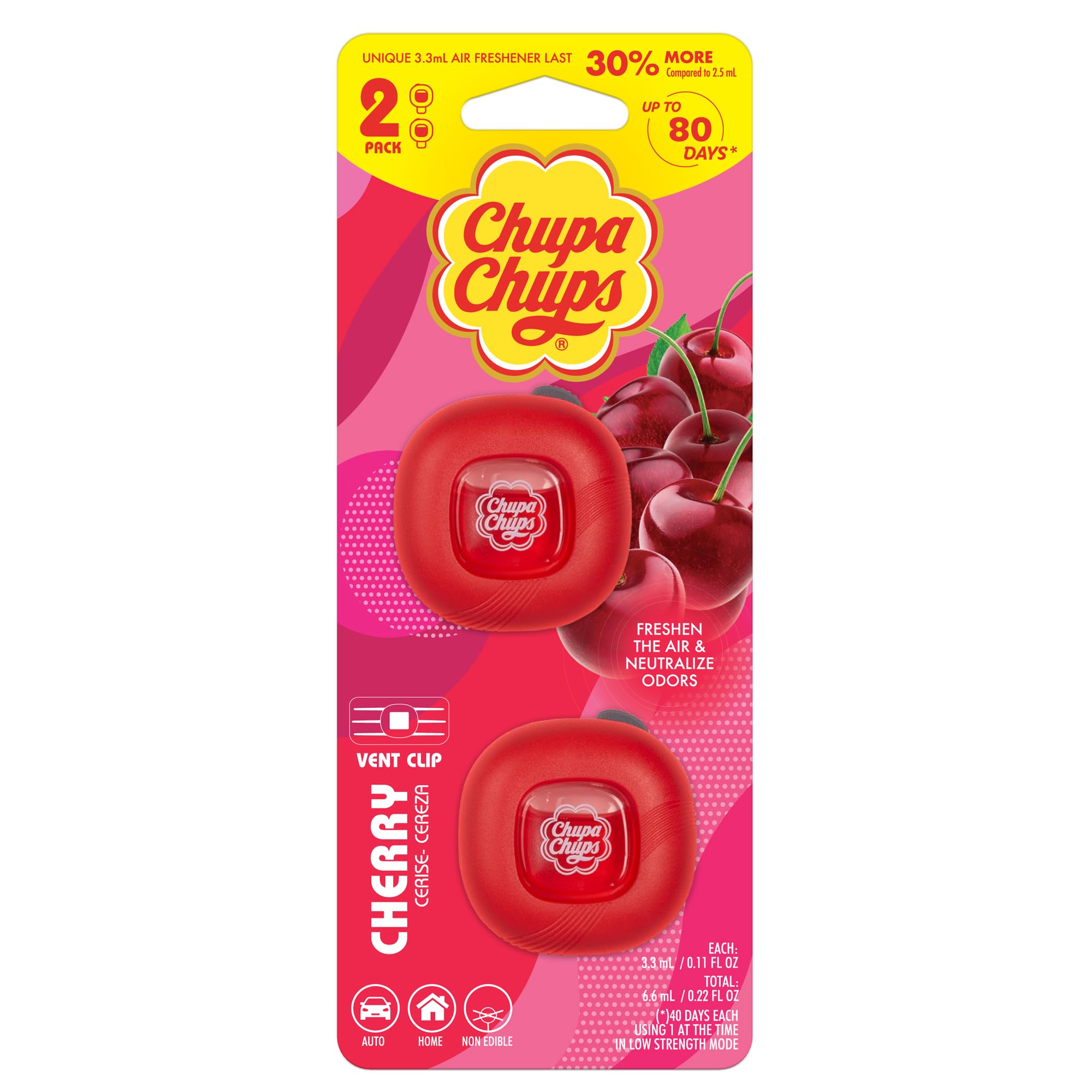 bdk-chupa-chups-candy-cherry-car-air-freshener-vent-clip-long-lasting-adjustable image 1