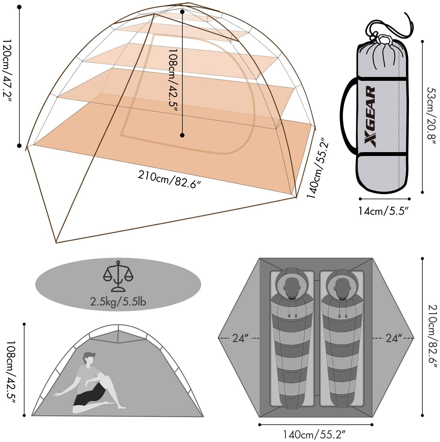 leader-accessories-backpacking-tent-2-person-lightweight-waterproof-orange image 5