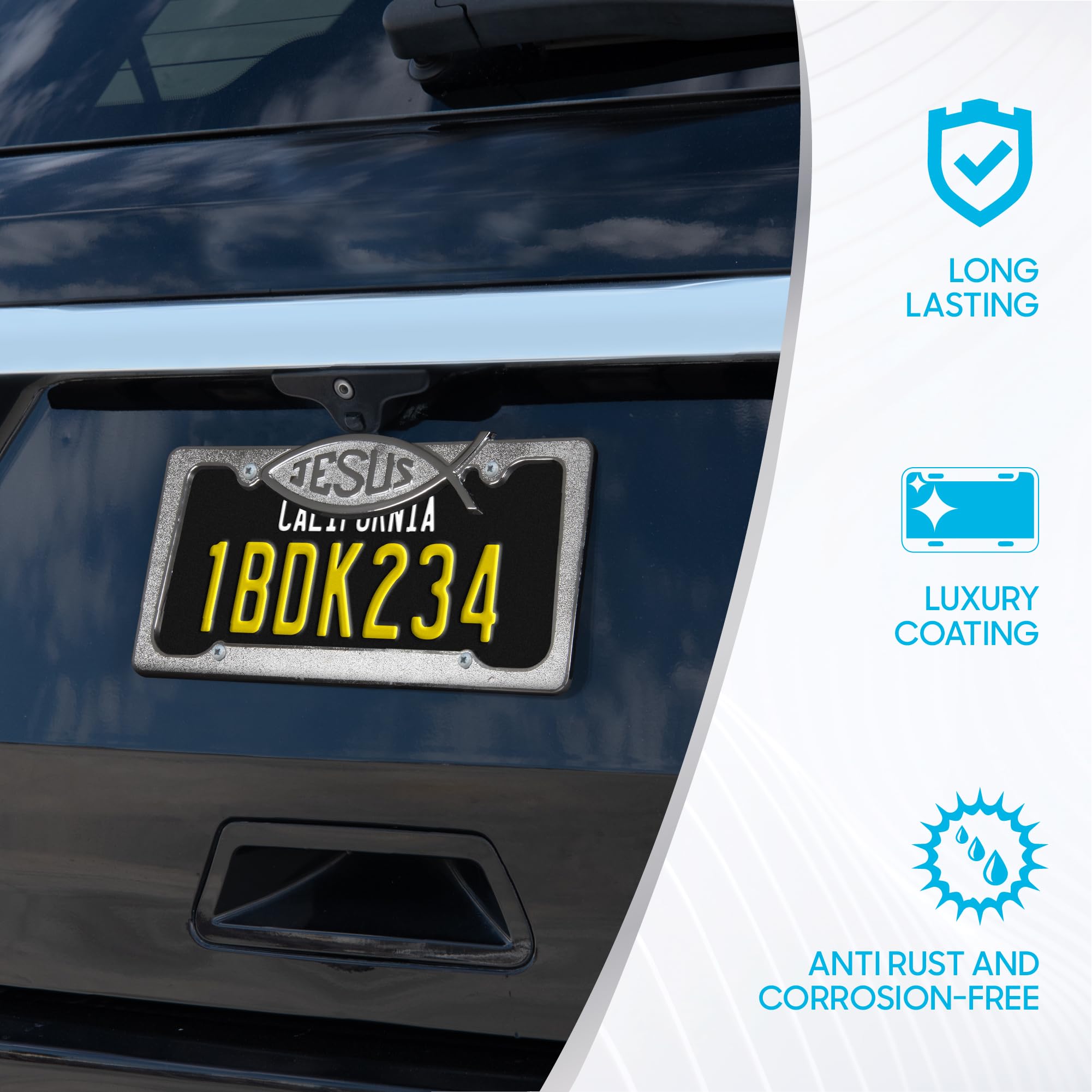 bdk-christian-jesus-fish-license-plate-frame-2-pack-stainless-steel-chrome-unive image 6