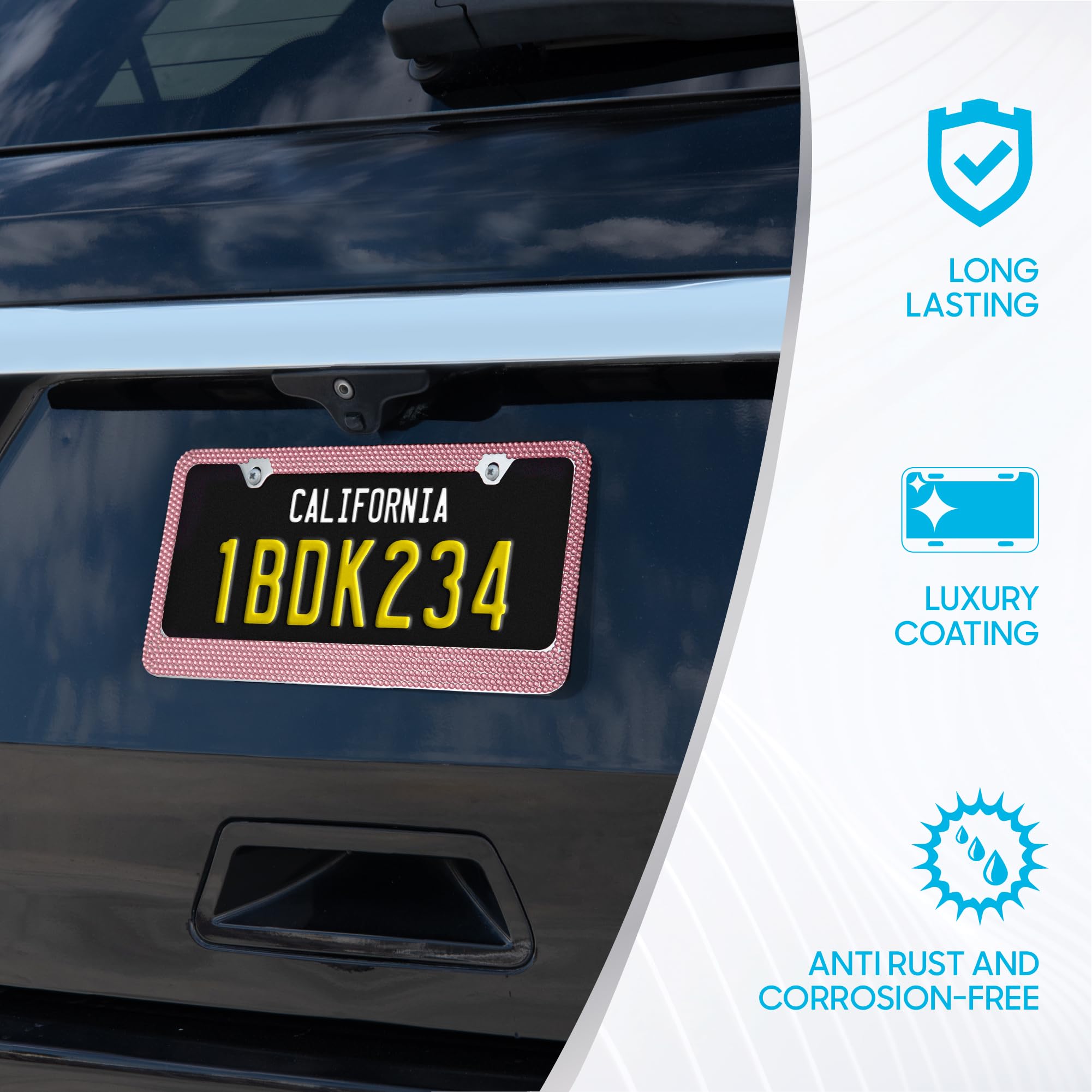 bdk-pink-bling-rhinestone-license-plate-frame-for-women-stainless-steel-weatherp image 5