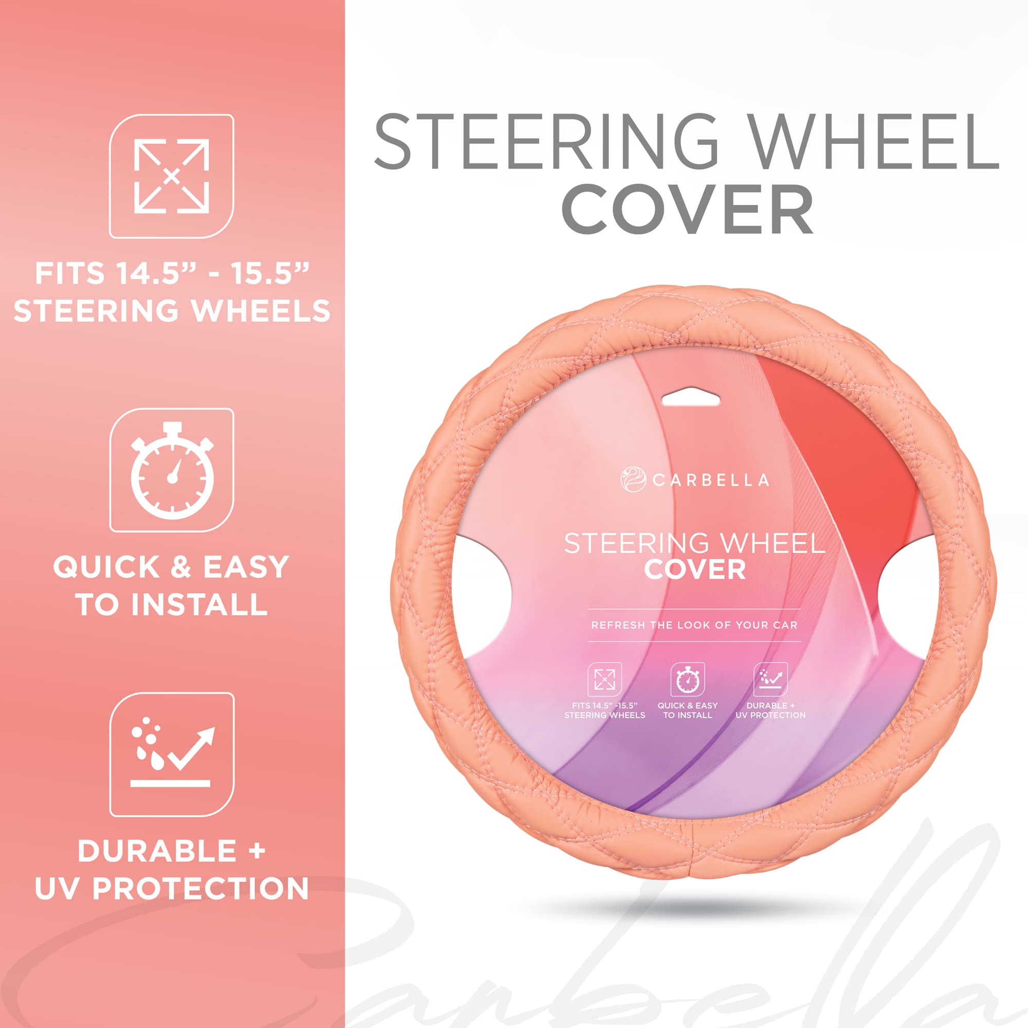 bdk-carbella-coral-pink-stitched-leather-steering-wheel-cover-for-women-standard image 2