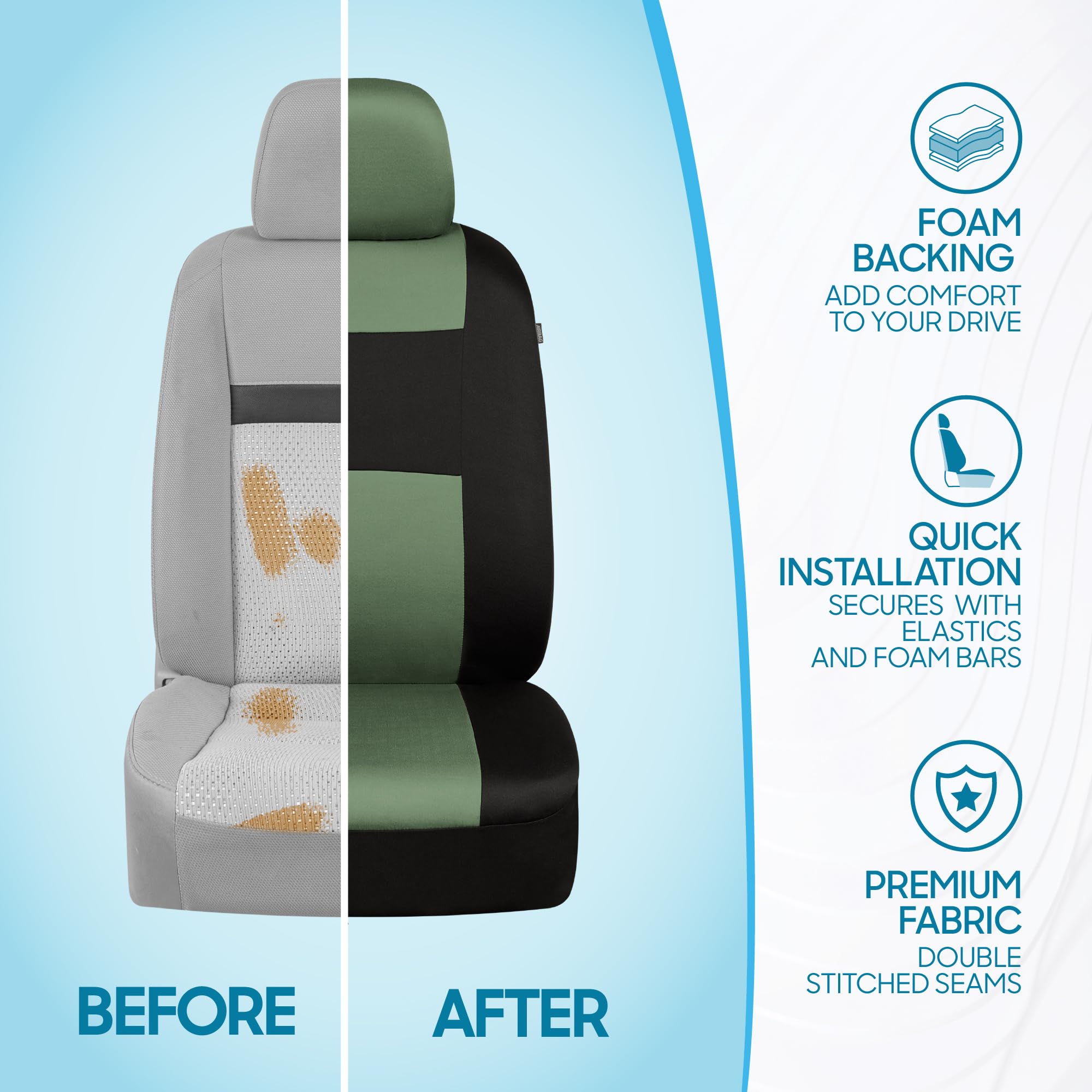 bdk-polypro-full-set-car-seat-covers-front-rear-black-green image 5