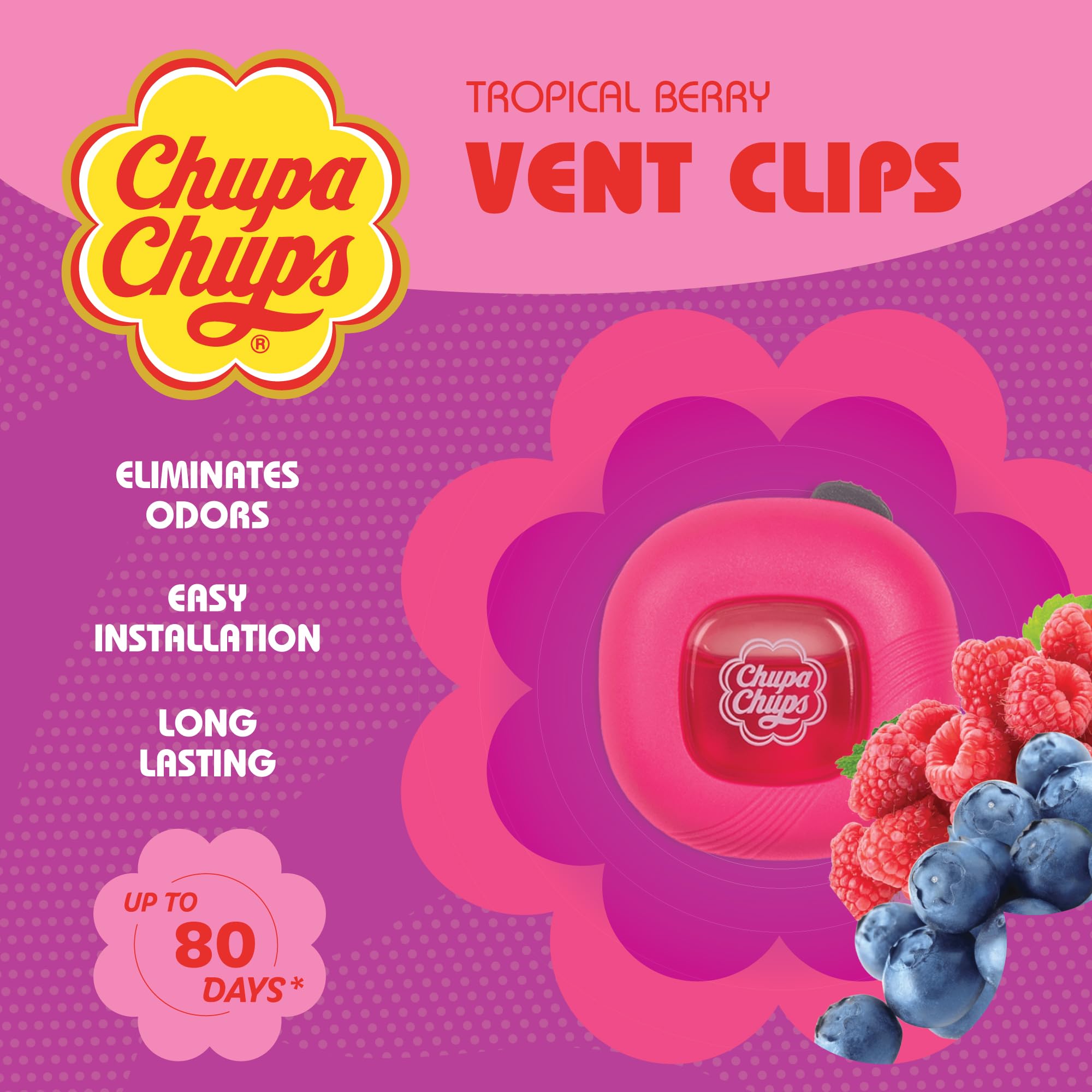 bdk-chupa-chups-tropical-berry-car-air-freshener-long-lasting-vent-clip-with-adj image 2