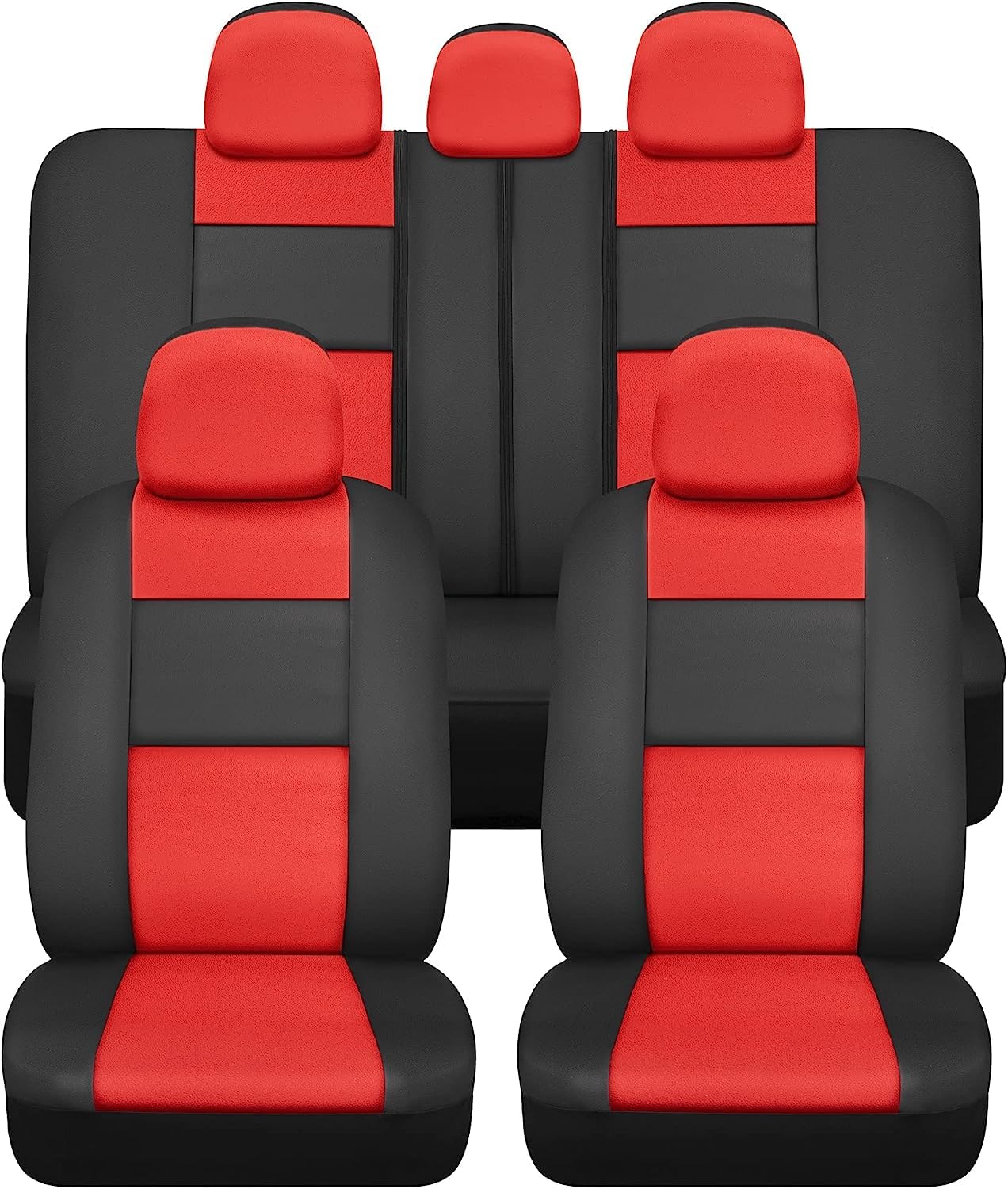 bdk-pu-leather-car-seat-covers-floor-mats-set-black-red-universal image 2