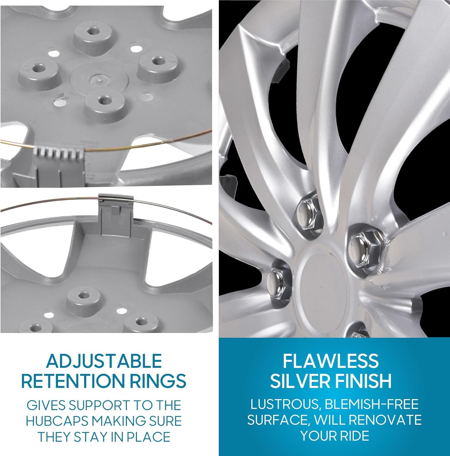 bdk-16-inch-hubcaps-set-of-4-silver-10-spoke-snap-on-wheel-covers-for-steel-whee image 7
