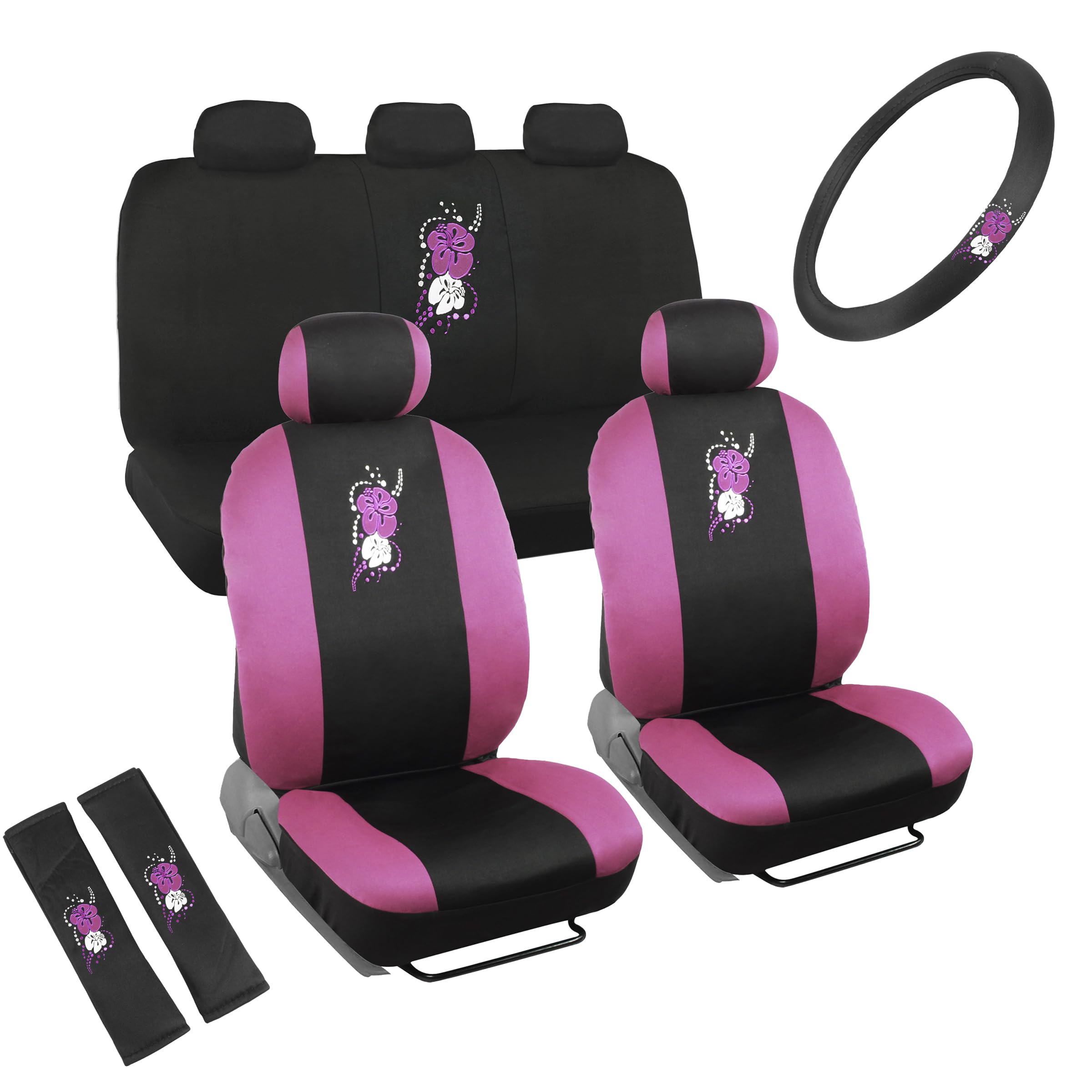 bdk-sc-452-pk-pink-hawaiian-floral-seat-cover-set-for-car-suv-universal-fit-incl image 1