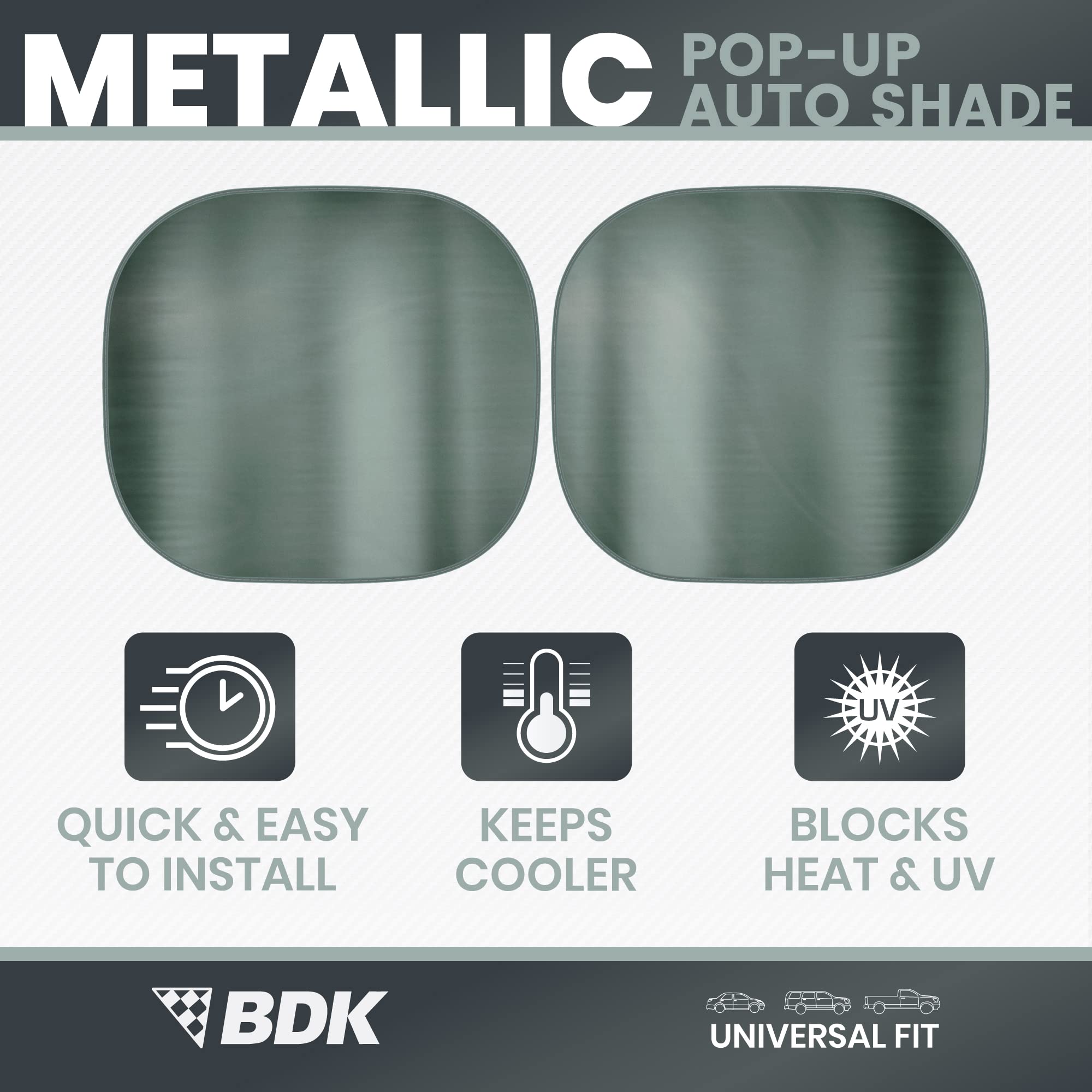 bdk-2-piece-metallic-charcoal-gray-car-window-sun-shade-universal-front-windshie image 2