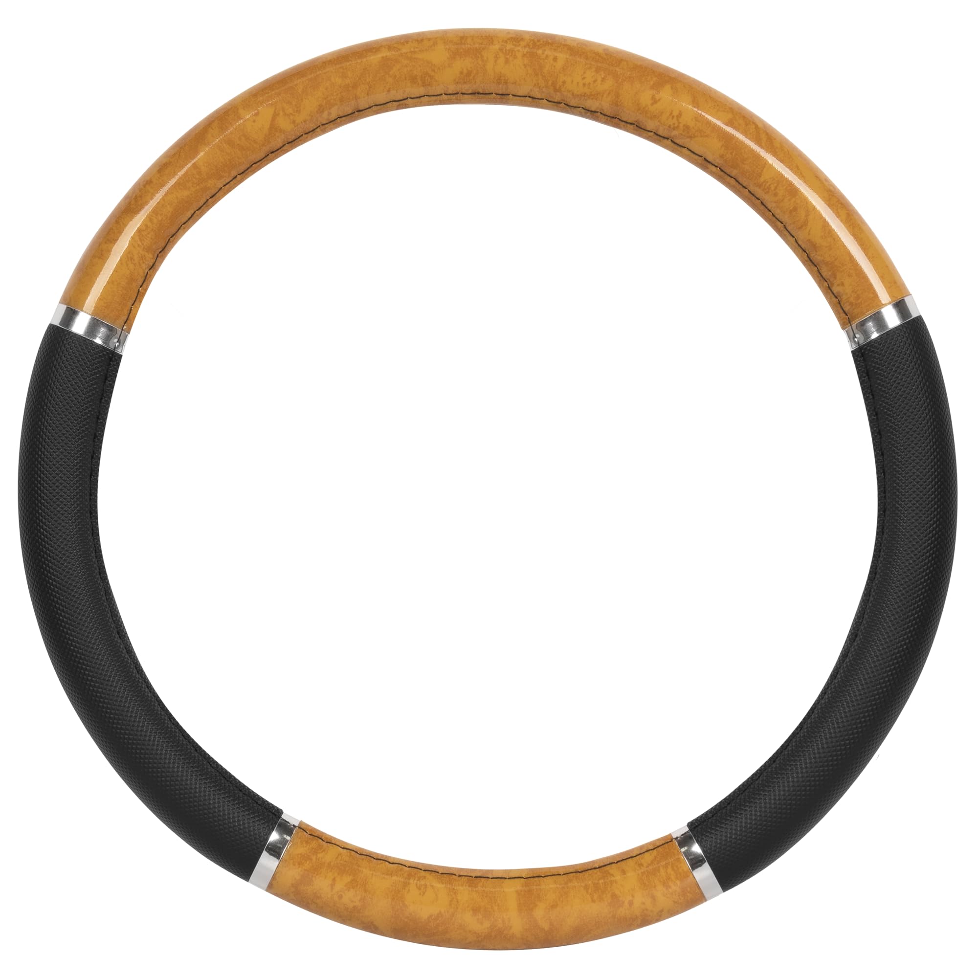 bdk-chrome-wood-grain-black-beige-steering-wheel-cover-universal-fit-for-cars-tr image 1