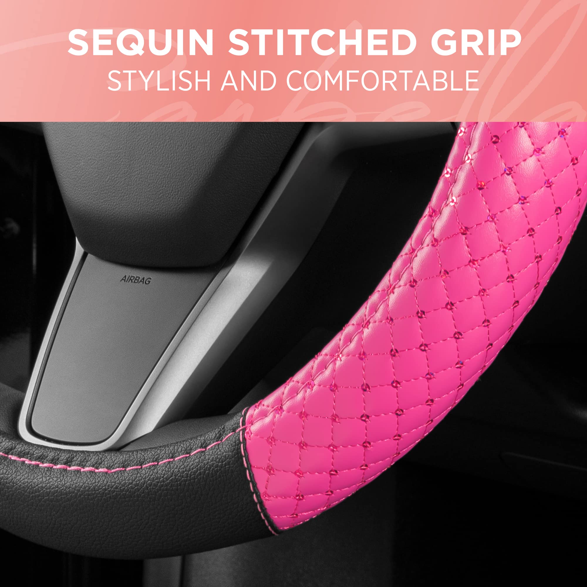 bdk-pink-sequin-bling-steering-wheel-cover-15-inch-fits-most-vehicles image 4