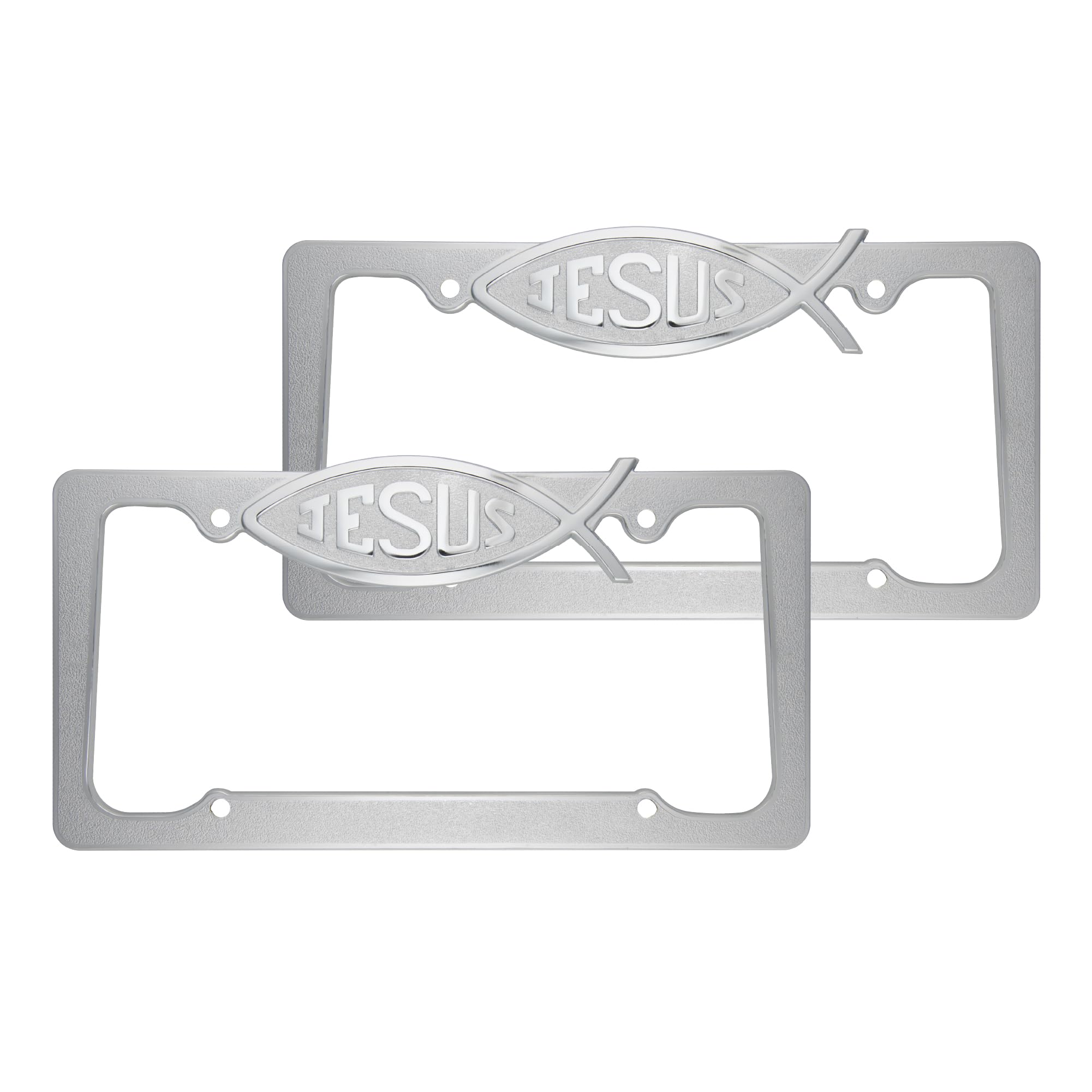bdk-christian-jesus-fish-license-plate-frame-2-pack-stainless-steel-chrome-unive image 1