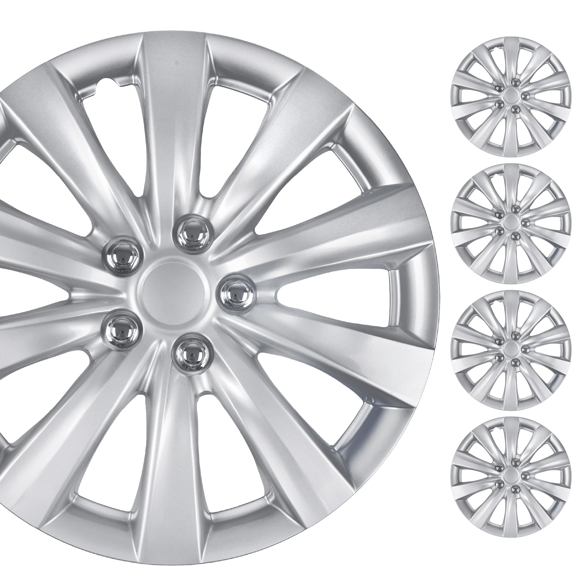 bdk-premium-16-inch-wheel-rim-cover-hubcaps-4-pack-silver-10-spoke-oem-style image 1