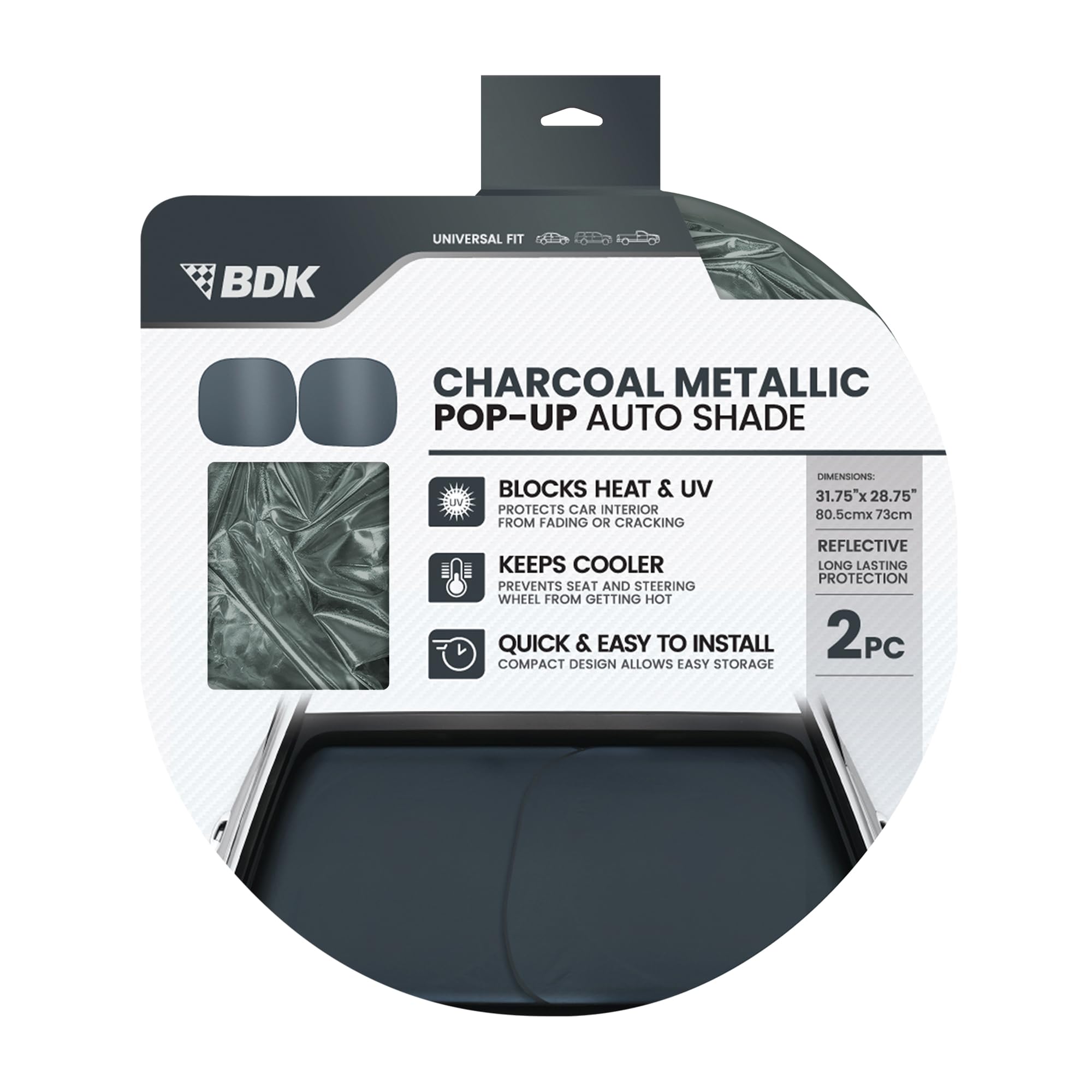 bdk-2-piece-metallic-charcoal-gray-car-window-sun-shade-universal-front-windshie image 8