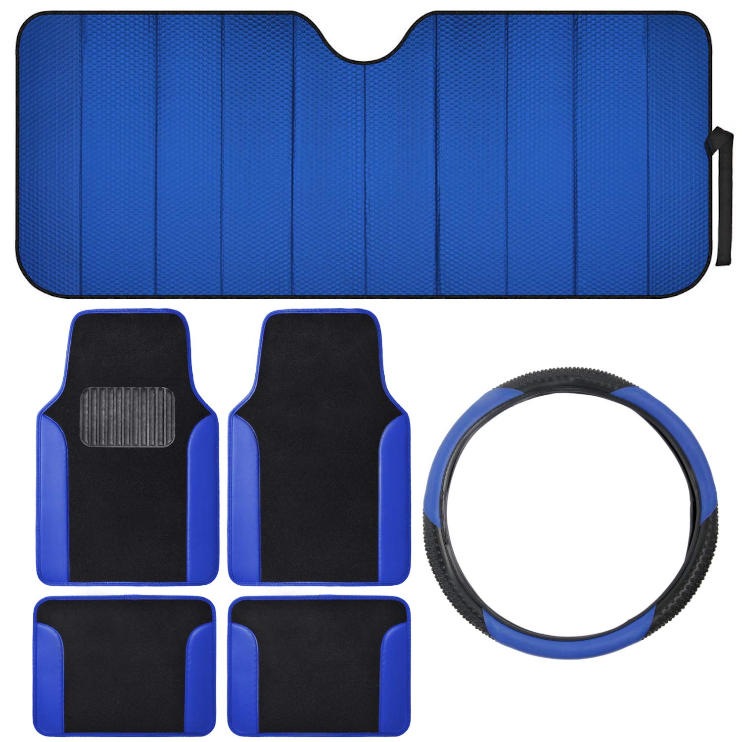 bdk-car-accessory-gift-set-with-motor-trend-sunshade-floor-mats-steering-wheel-c image 1