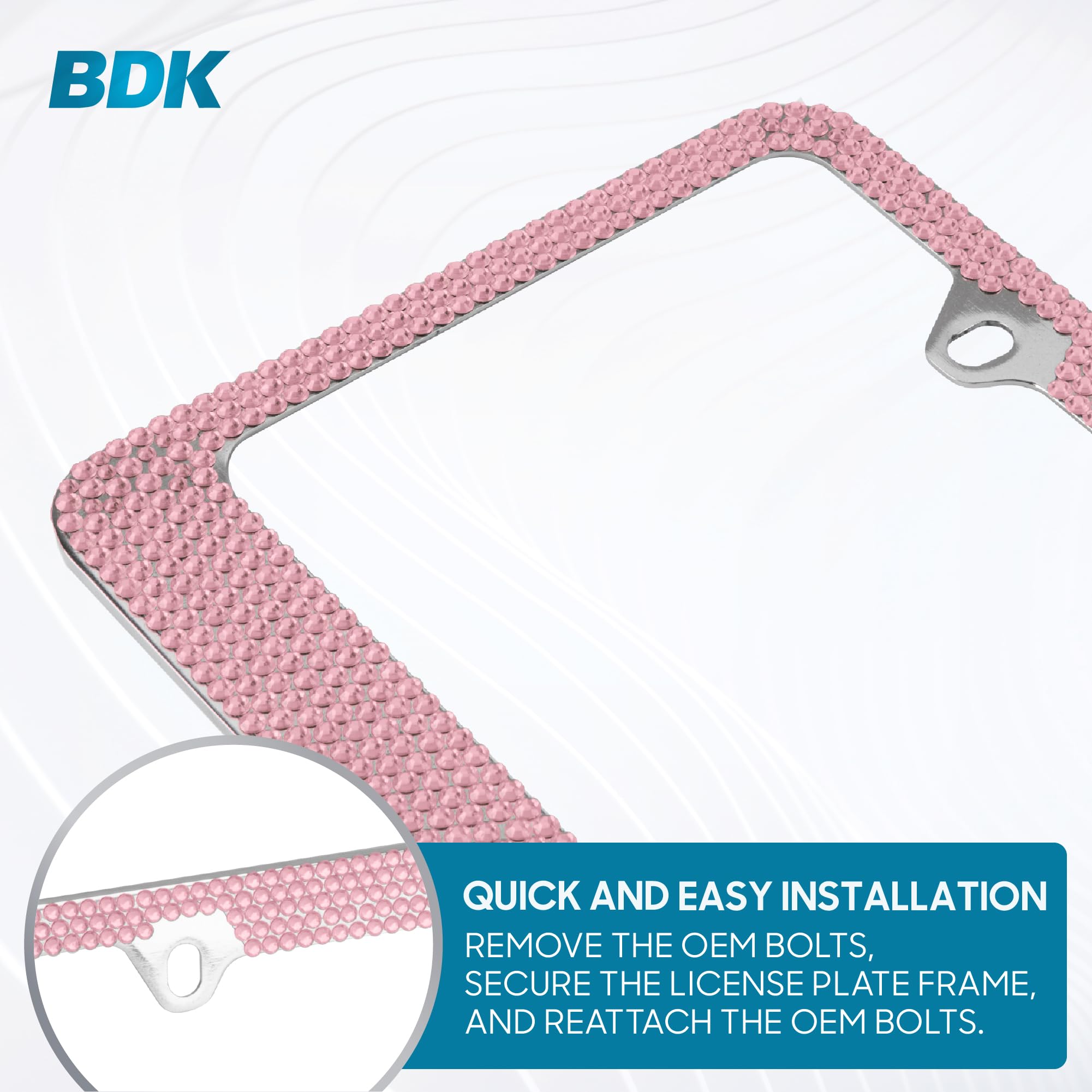 bdk-pink-bling-rhinestone-license-plate-frame-for-women-stainless-steel-weatherp image 4