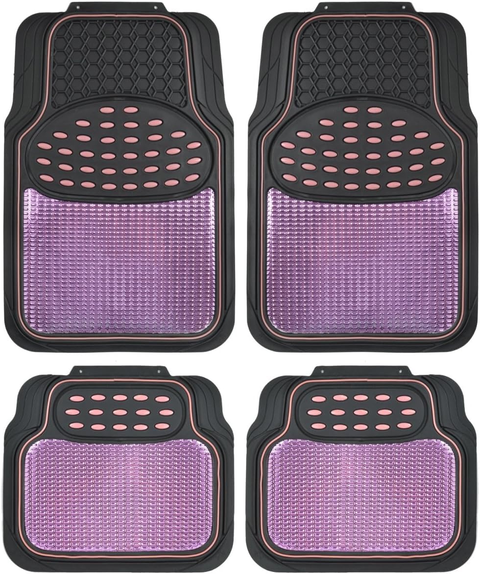 bdk-2-tone-black-pink-floor-mats-for-cars-semi-trimmable-heavy-duty-rubber-mats- image 1