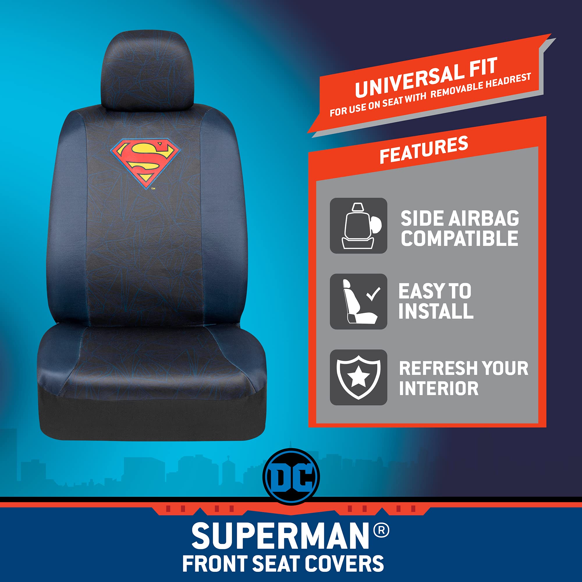 bdk-superman-universal-fit-seat-covers-with-removable-head-cover-seat-belt-pads image 2