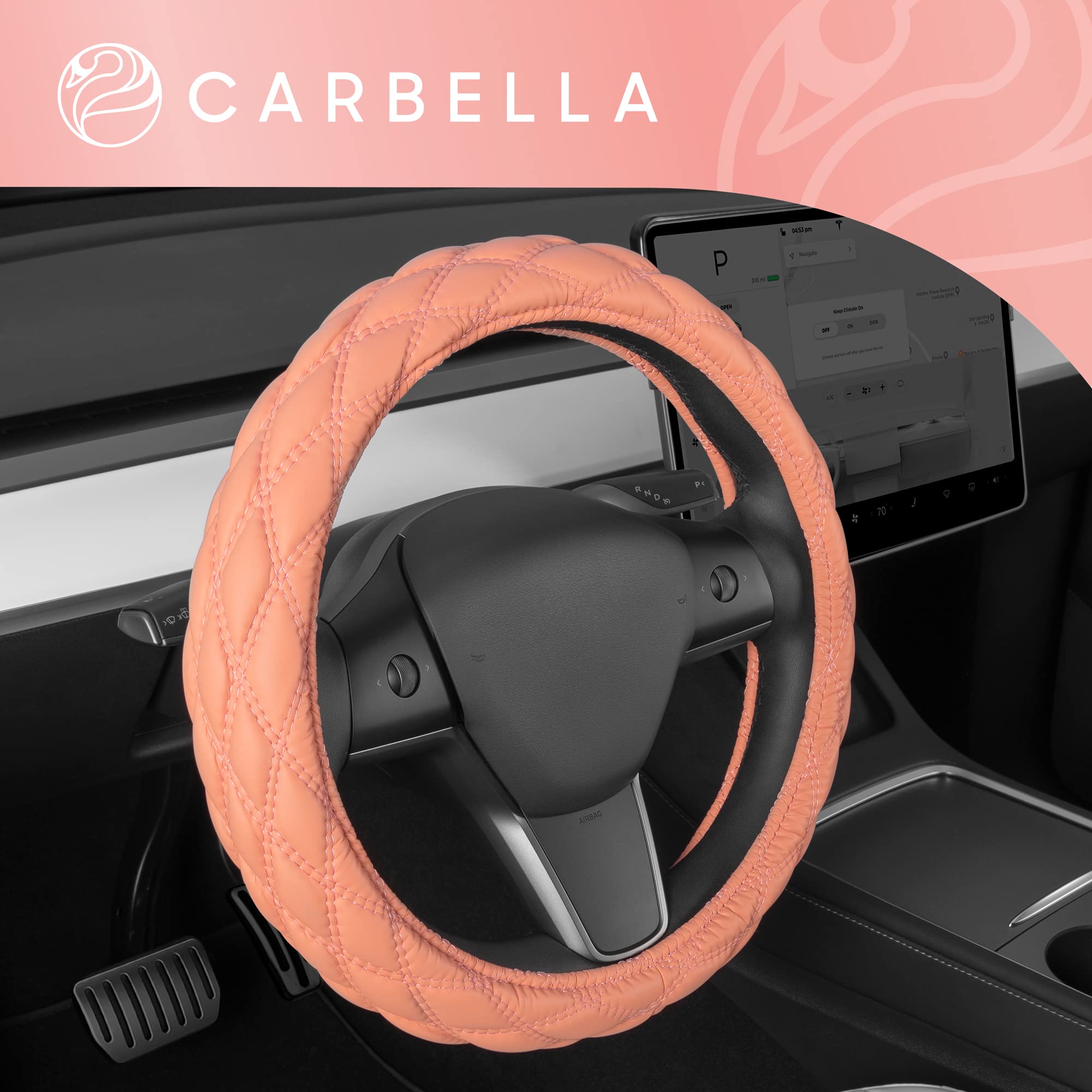 bdk-carbella-coral-pink-stitched-leather-steering-wheel-cover-for-women-standard image 7