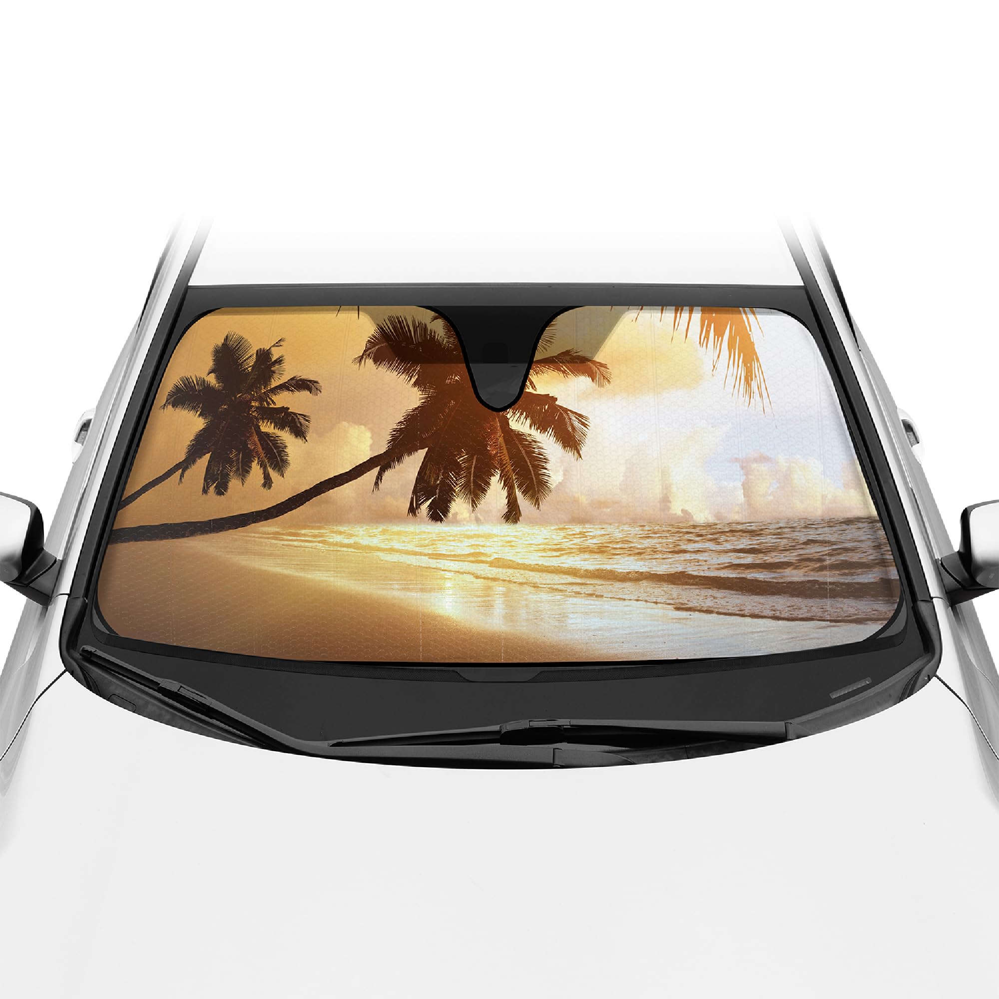 bdk-golden-sunset-beach-front-windshield-sun-shade-accordion-folding-58-x-27-inc image 2