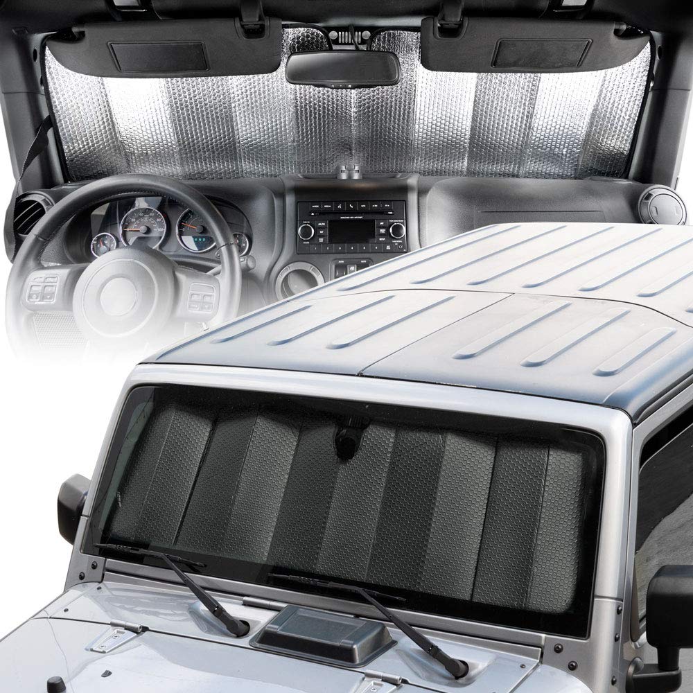 bdk-custom-fit-windshield-sun-shade-for-jeep-wrangler-gladiator-53-x-16-5 image 2