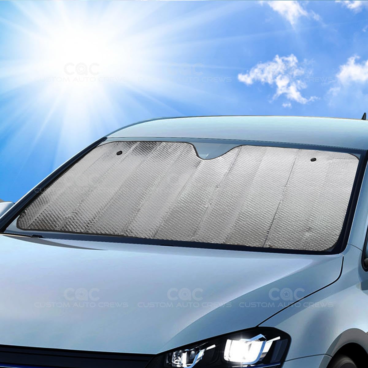 bdk-standard-chrome-double-bubble-folding-accordion-auto-windshield-sun-shade-58 image 2