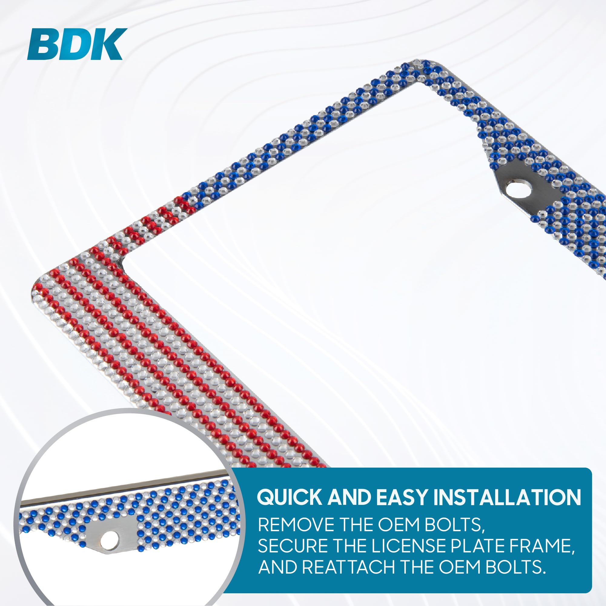 bdk-usa-flag-rhinestone-license-plate-frame-heavy-duty-rust-proof-stainless-stee image 4