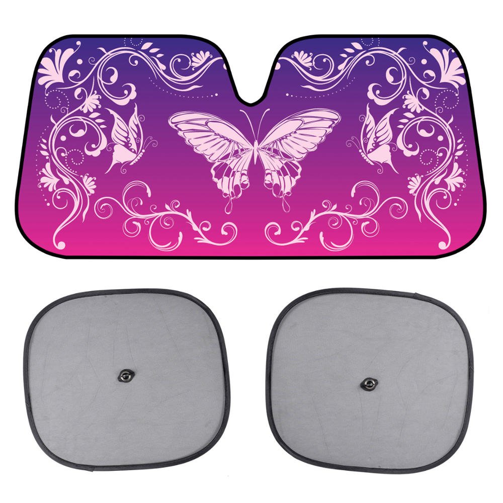 bdk-pink-butterfly-accordion-folding-car-windshield-sun-shade-with-2-side-window image 1